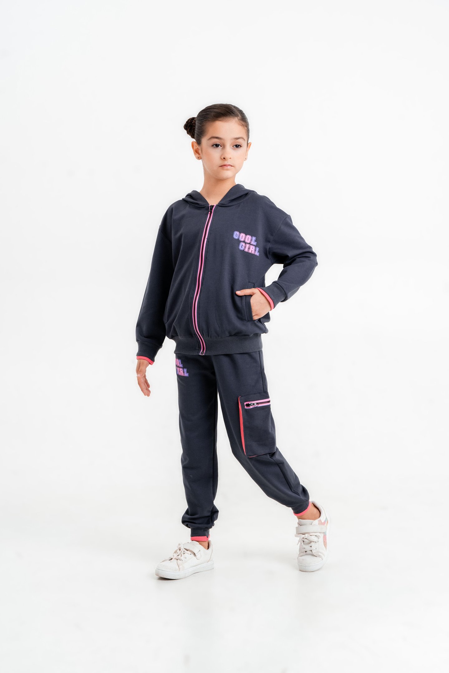 Cool Girl Baskılı Kapüşonlu Alt Üst Kız Çocuk Eşofman Takımı