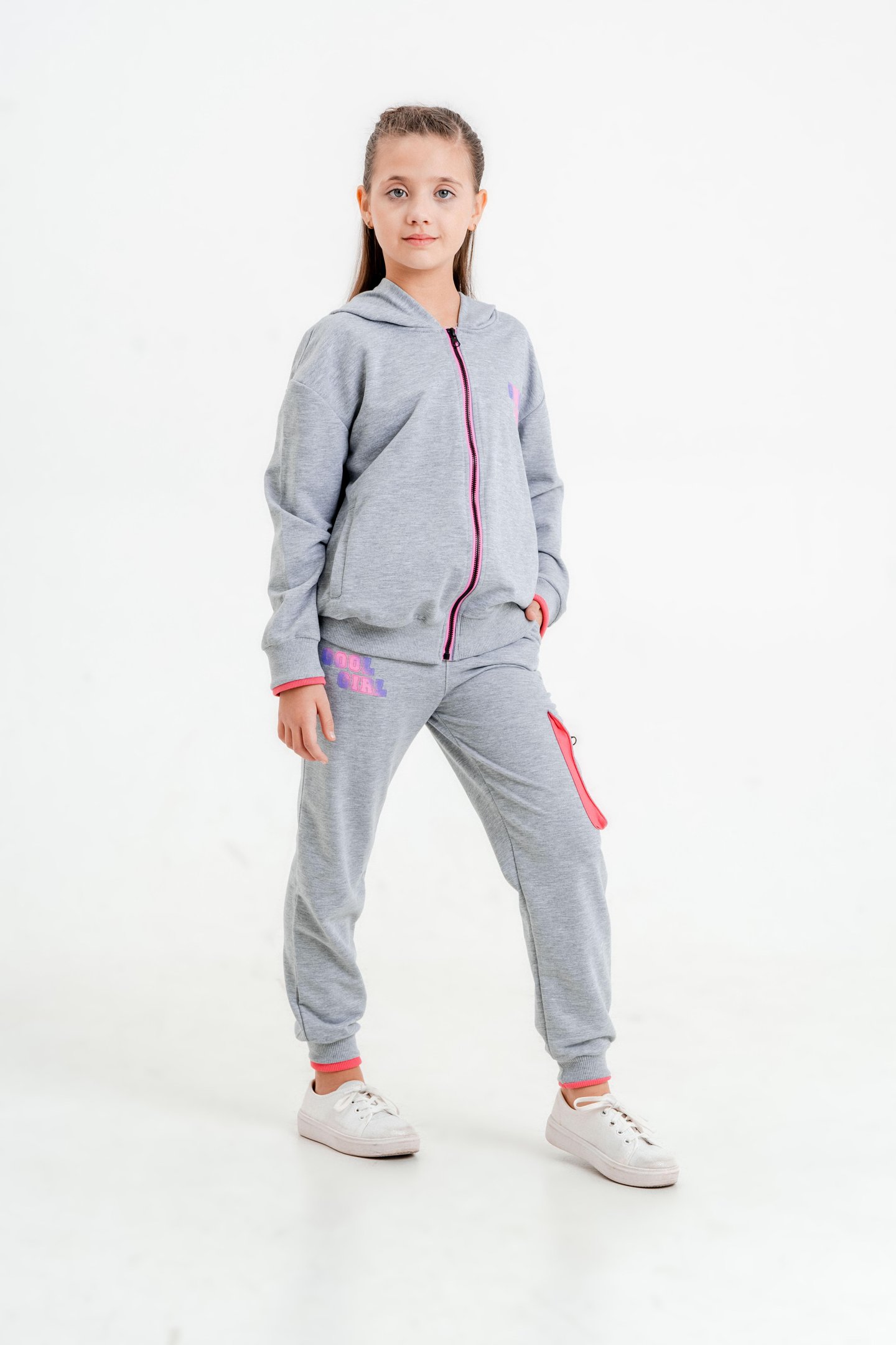 Cool Girl Baskılı Kapüşonlu Alt Üst Kız Çocuk Eşofman Takımı