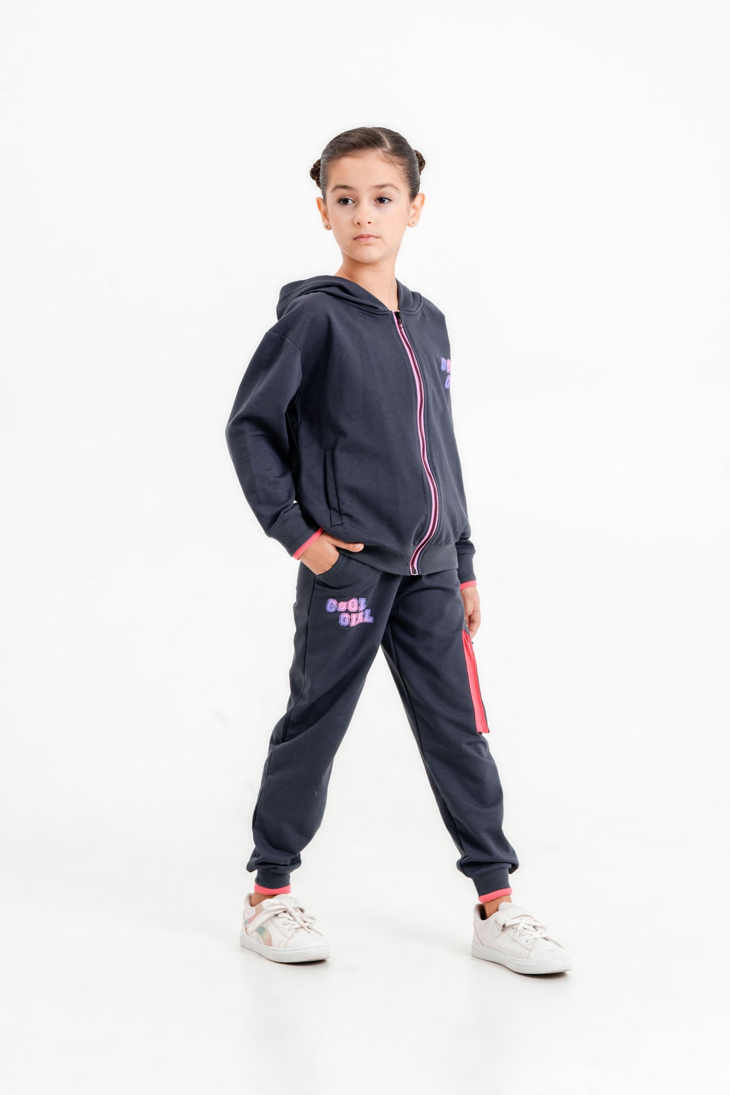 Cool Girl Baskılı Kapüşonlu Alt Üst Kız Çocuk Eşofman Takımı