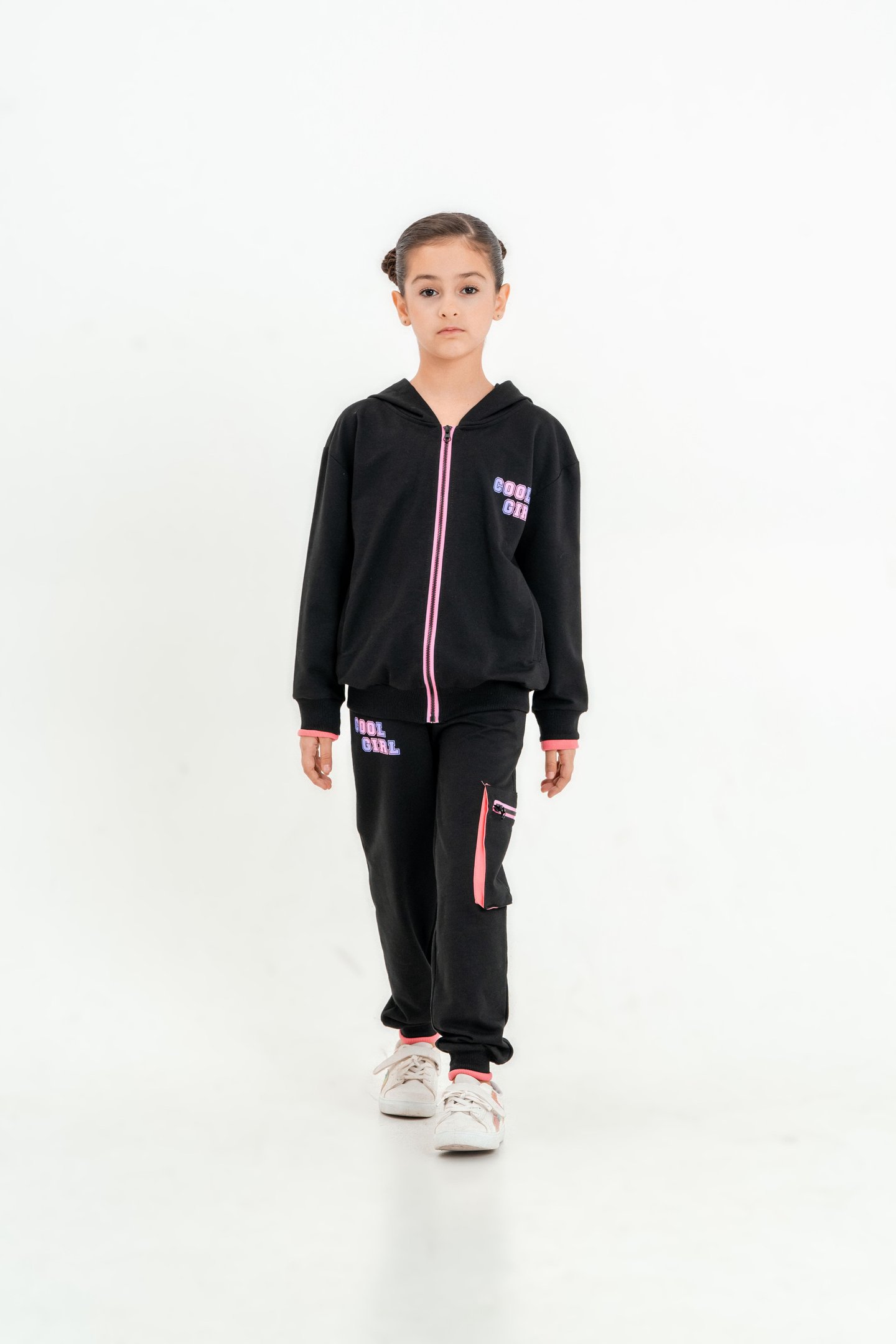 Cool Girl Baskılı Kapüşonlu Alt Üst Kız Çocuk Eşofman Takımı