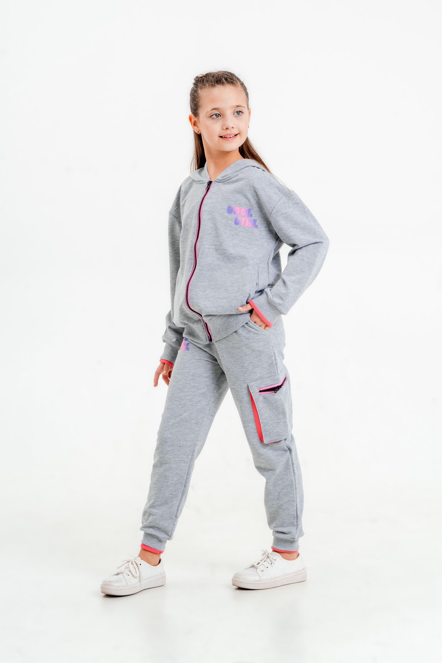 Cool Girl Baskılı Kapüşonlu Alt Üst Kız Çocuk Eşofman Takımı