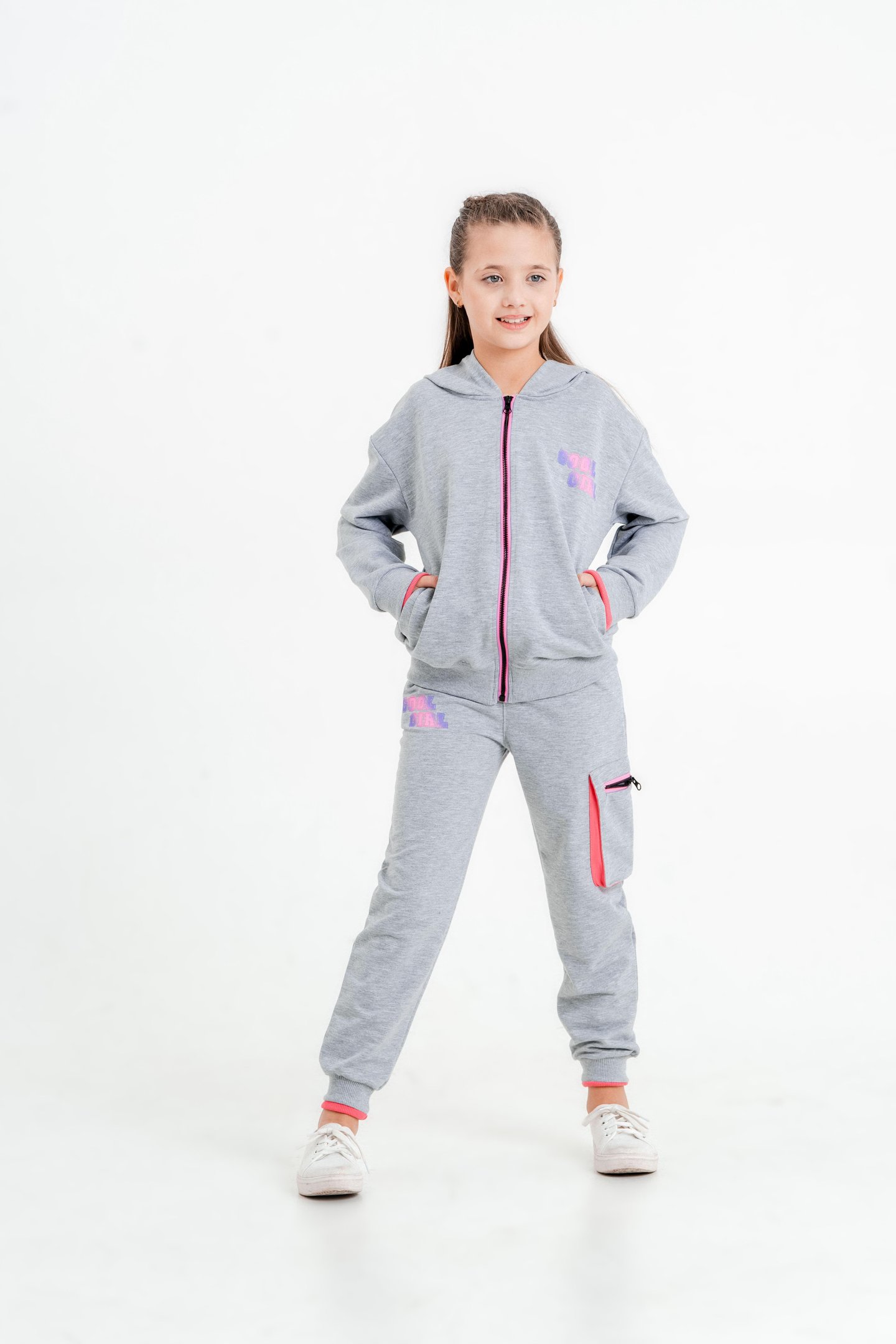 Cool Girl Baskılı Kapüşonlu Alt Üst Kız Çocuk Eşofman Takımı