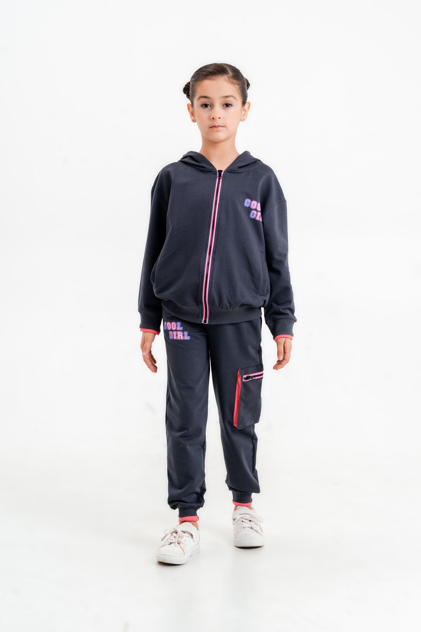 Cool Girl Baskılı Kapüşonlu Alt Üst Kız Çocuk Eşofman Takımı