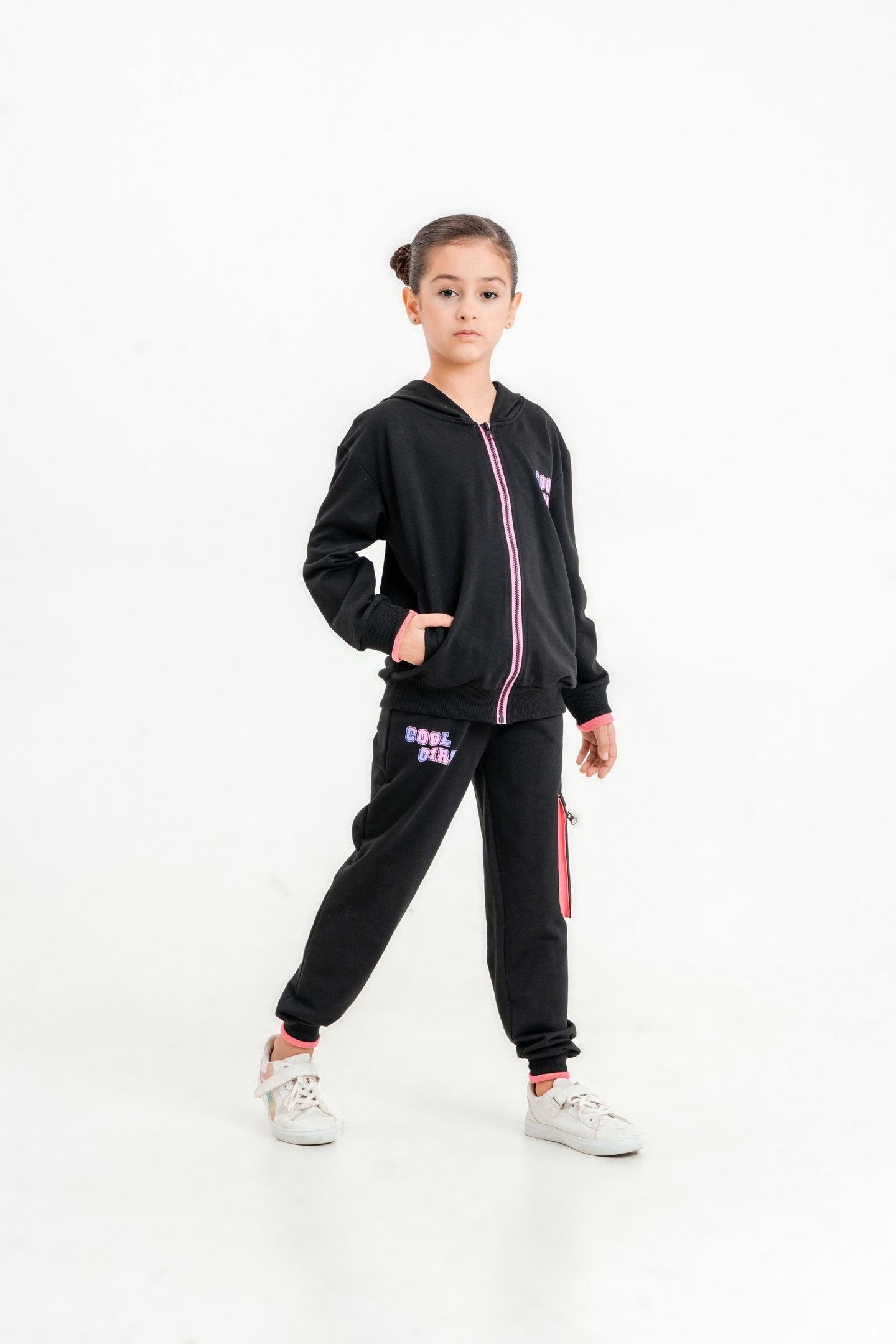 Cool Girl Baskılı Kapüşonlu Alt Üst Kız Çocuk Eşofman Takımı