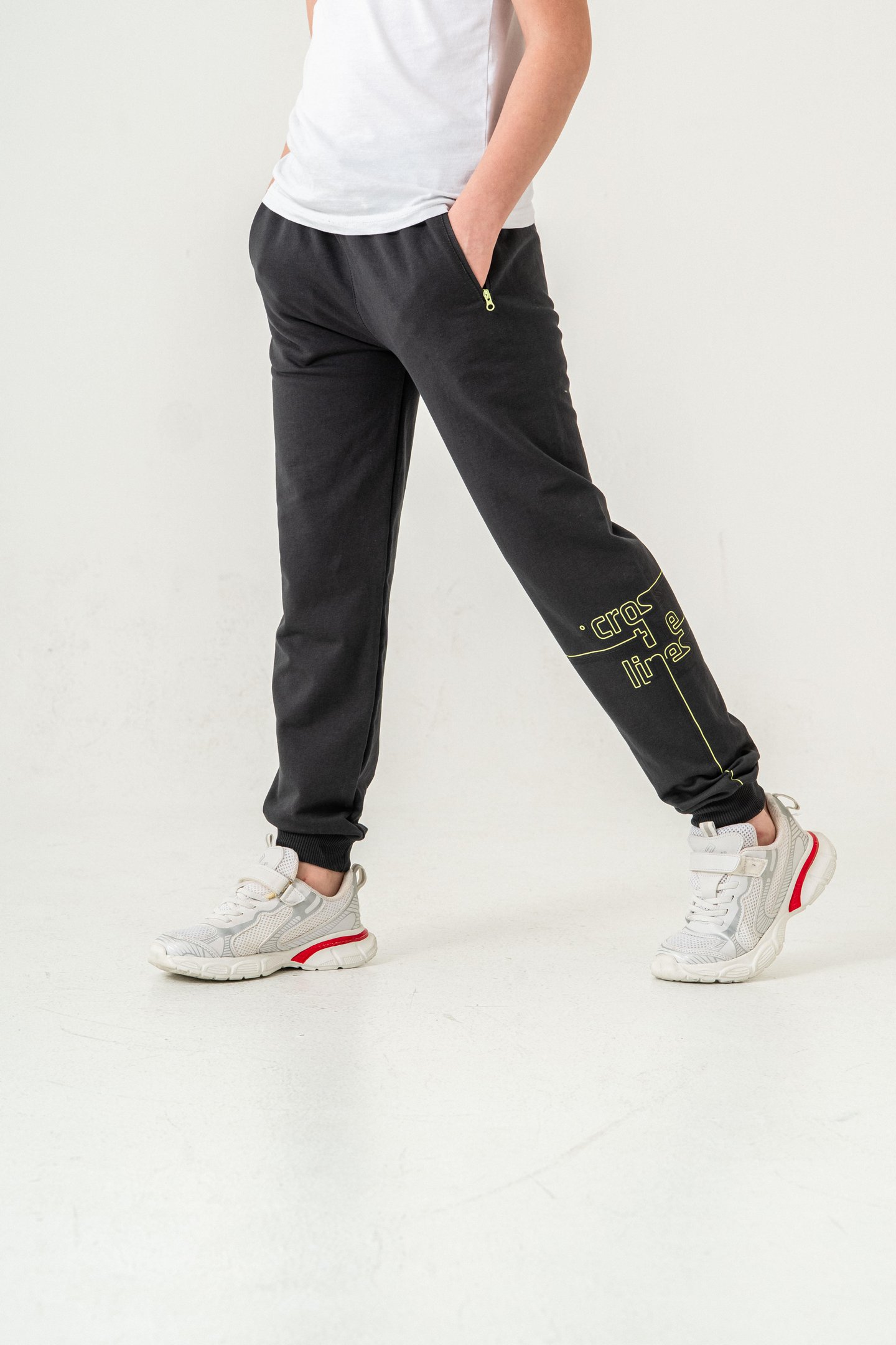 Croos The Lines Baskılı Cepler Fermuarlı Erkek Çocuk Eşofman Altı