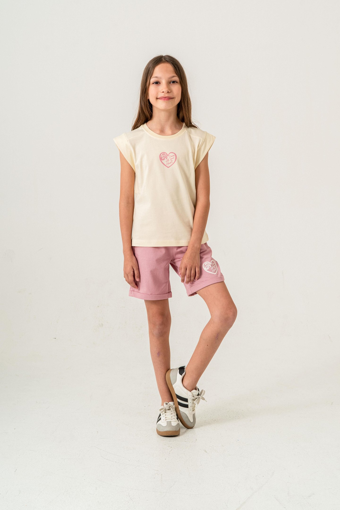 Dance With Your Heart Baskılı  Kız Çocuk Şort - Tişört Takımı