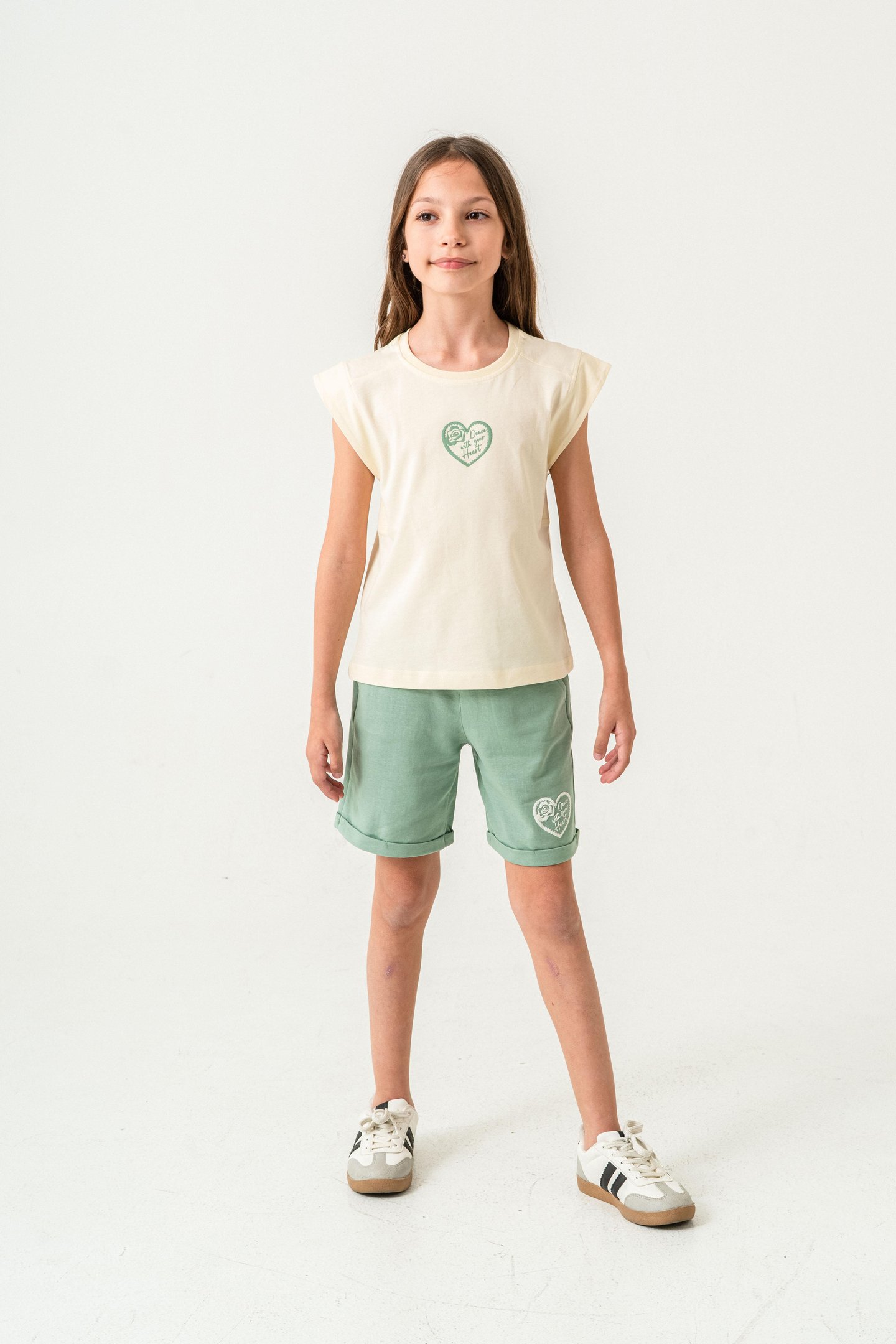 Dance With Your Heart Baskılı  Kız Çocuk Şort - Tişört Takımı