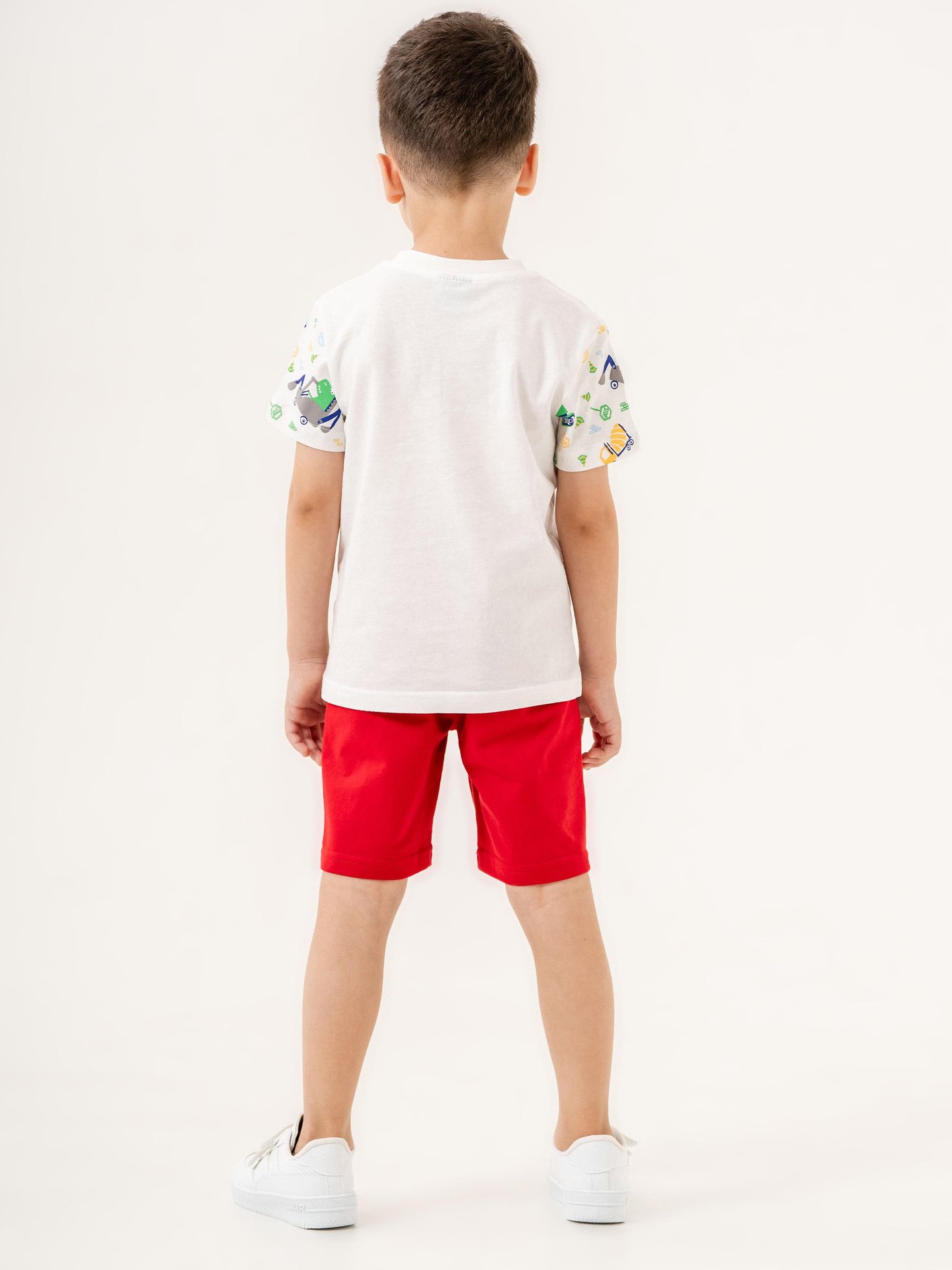 Dino Traktör Baskılı Erkek Çocuk Alt Üst Tişört Şort Takımı