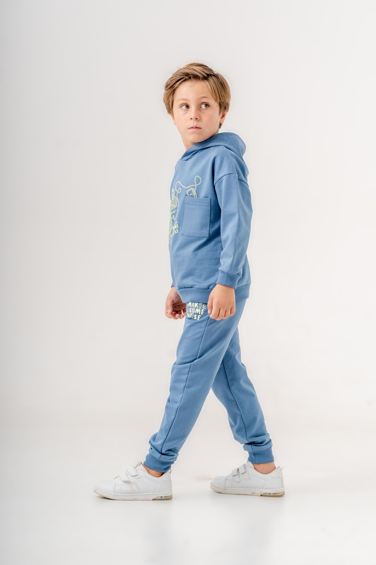 Dinozor Make Some Noise Baskılı Bacak Baskı Detaylı Kapüşonlu Erkek Çocuk Alt Üst Eşofman Takımı