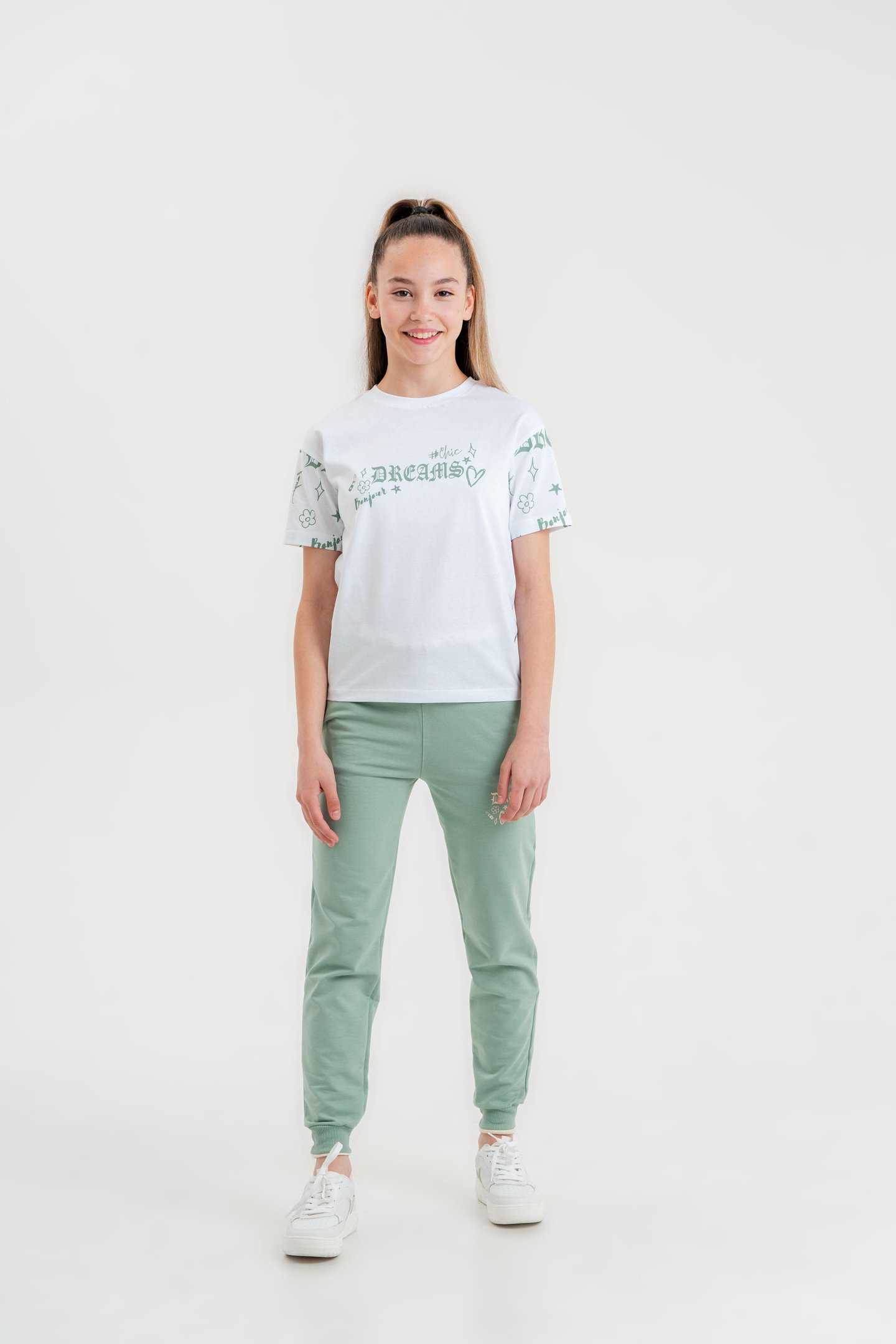 Dreams Bonjour Baskılı Kız Çocuk T-shirt Eşofman Altı Alt Üst Takımı