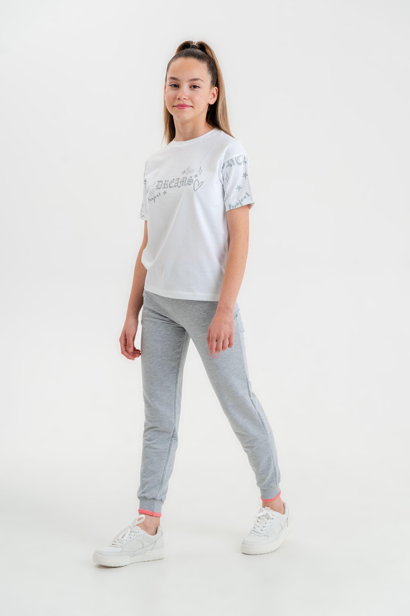 Dreams Bonjour Baskılı Kız Çocuk T-shirt Eşofman Altı Alt Üst Takımı