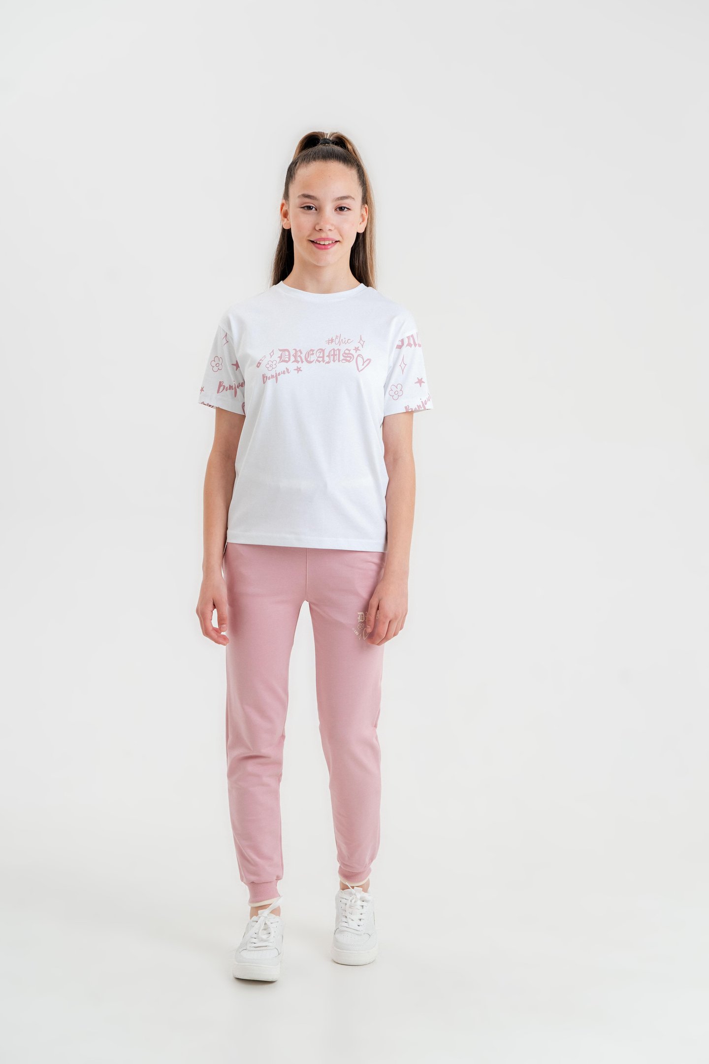 Dreams Bonjour Baskılı Kız Çocuk T-shirt Eşofman Altı Alt Üst Takımı