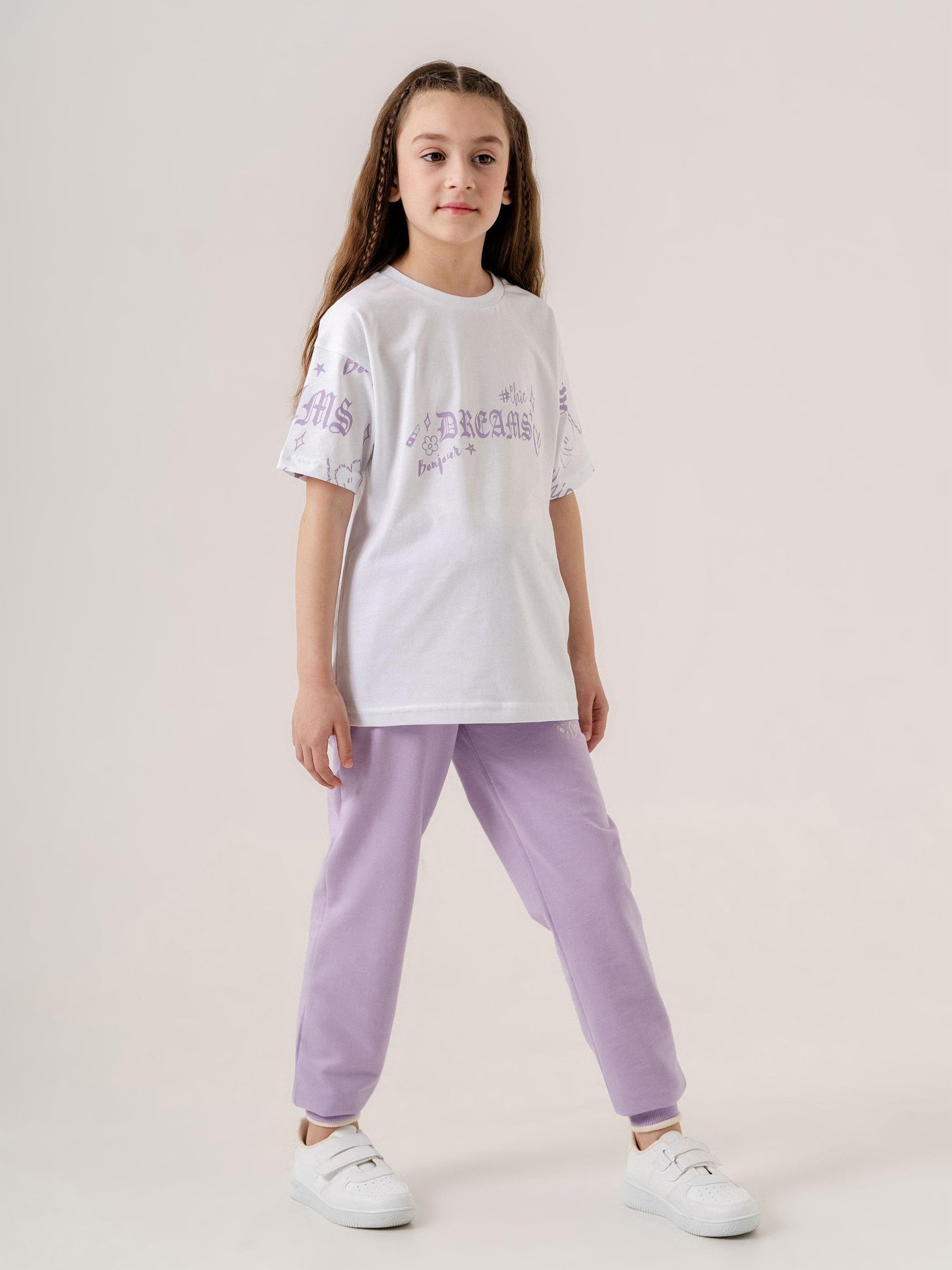 Dreams Bonjour Baskılı Kız Çocuk T-shirt Eşofman Altı Alt Üst Takımı