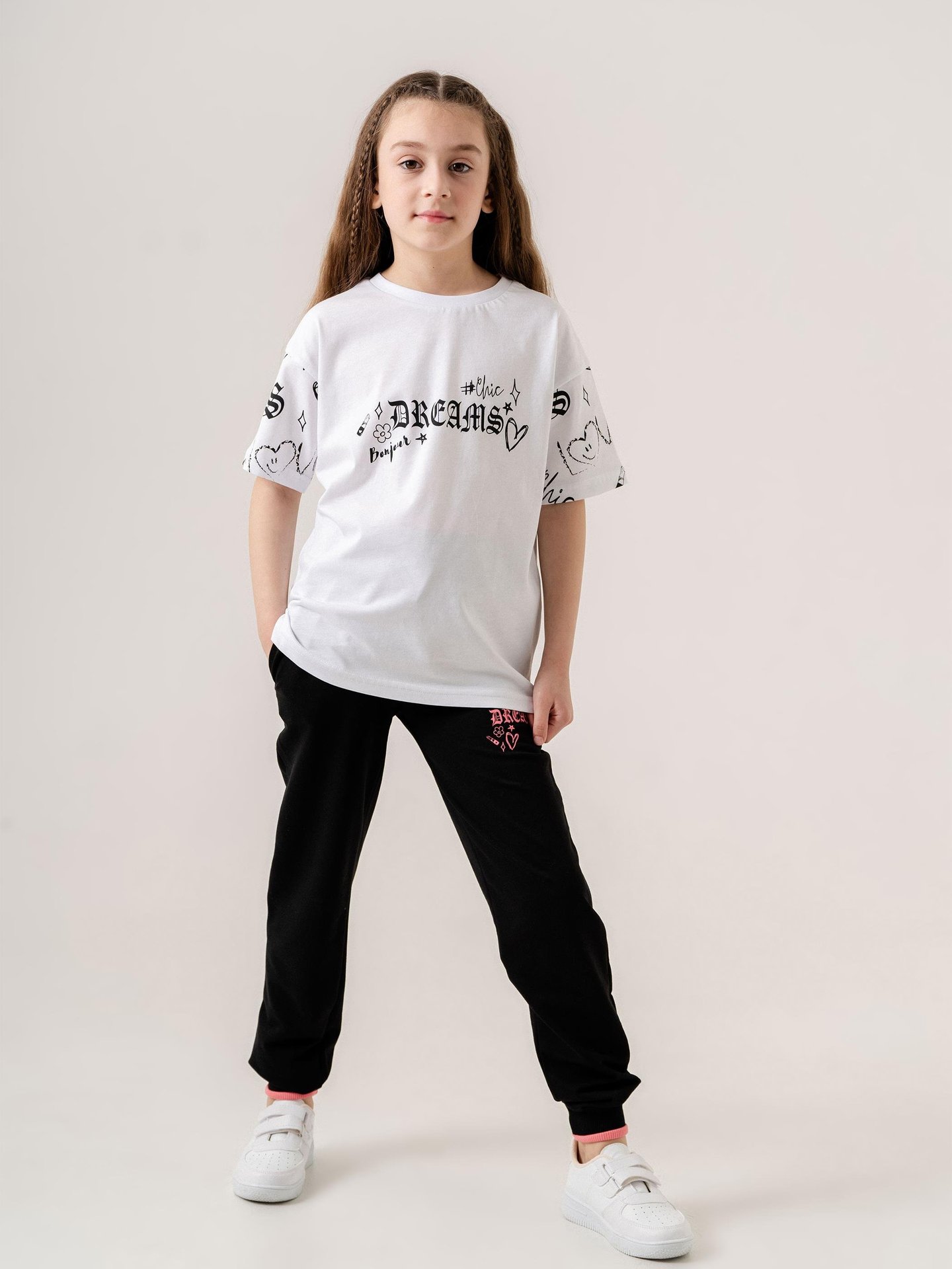 Dreams Bonjour Baskılı Kız Çocuk T-shirt Eşofman Altı Alt Üst Takımı