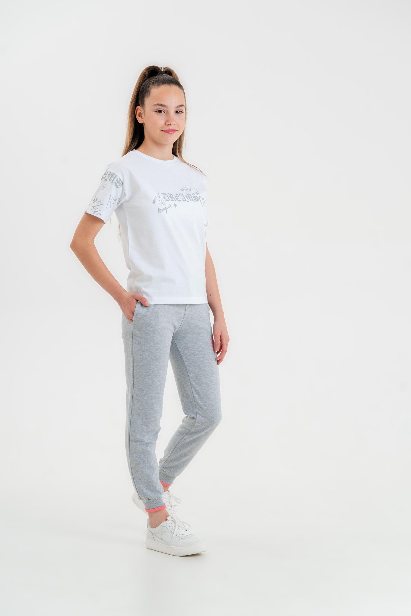 Dreams Bonjour Baskılı Kız Çocuk T-shirt Eşofman Altı Alt Üst Takımı