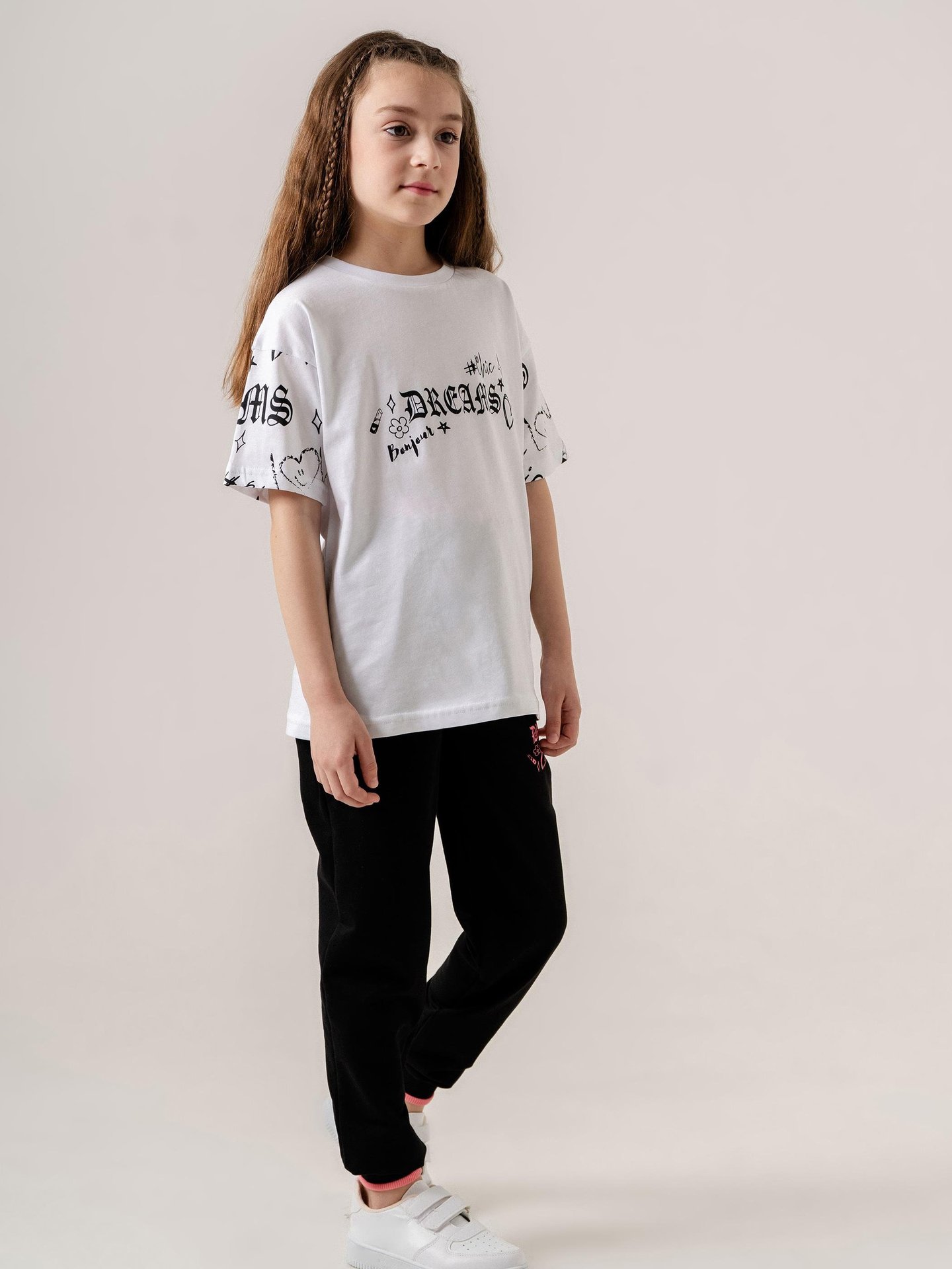 Dreams Bonjour Baskılı Kız Çocuk T-shirt Eşofman Altı Alt Üst Takımı