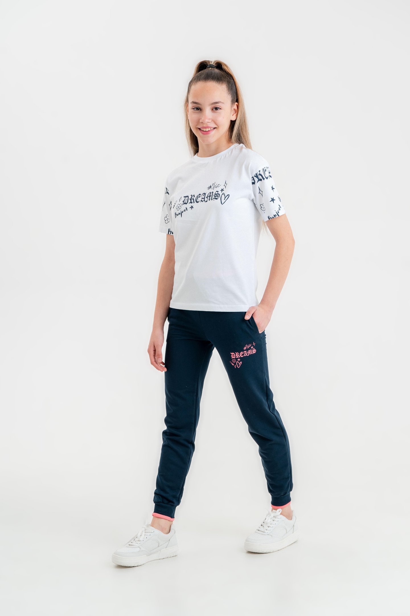 Dreams Bonjour Baskılı Kız Çocuk T-shirt Eşofman Altı Alt Üst Takımı