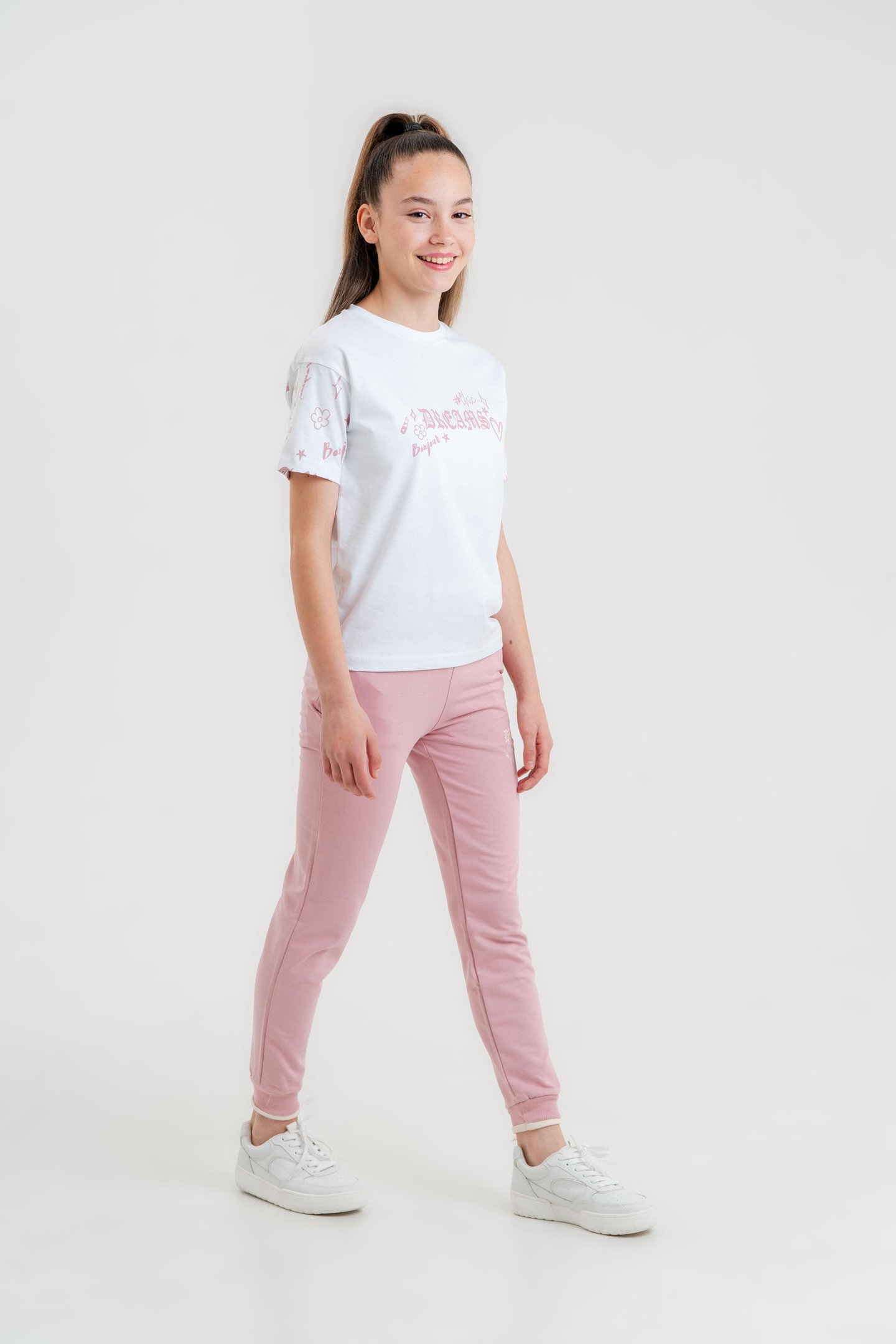 Dreams Bonjour Baskılı Kız Çocuk T-shirt Eşofman Altı Alt Üst Takımı