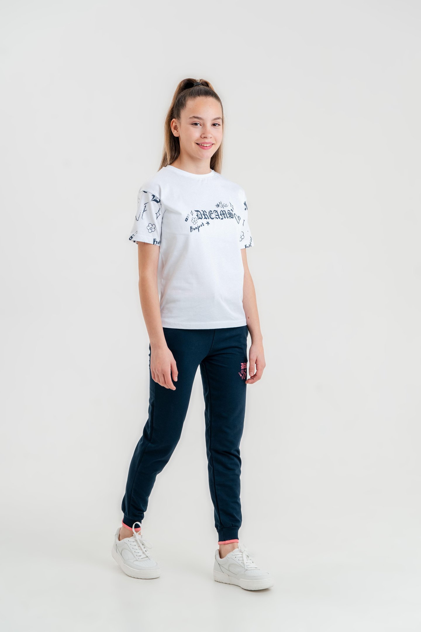 Dreams Bonjour Baskılı Kız Çocuk T-shirt Eşofman Altı Alt Üst Takımı