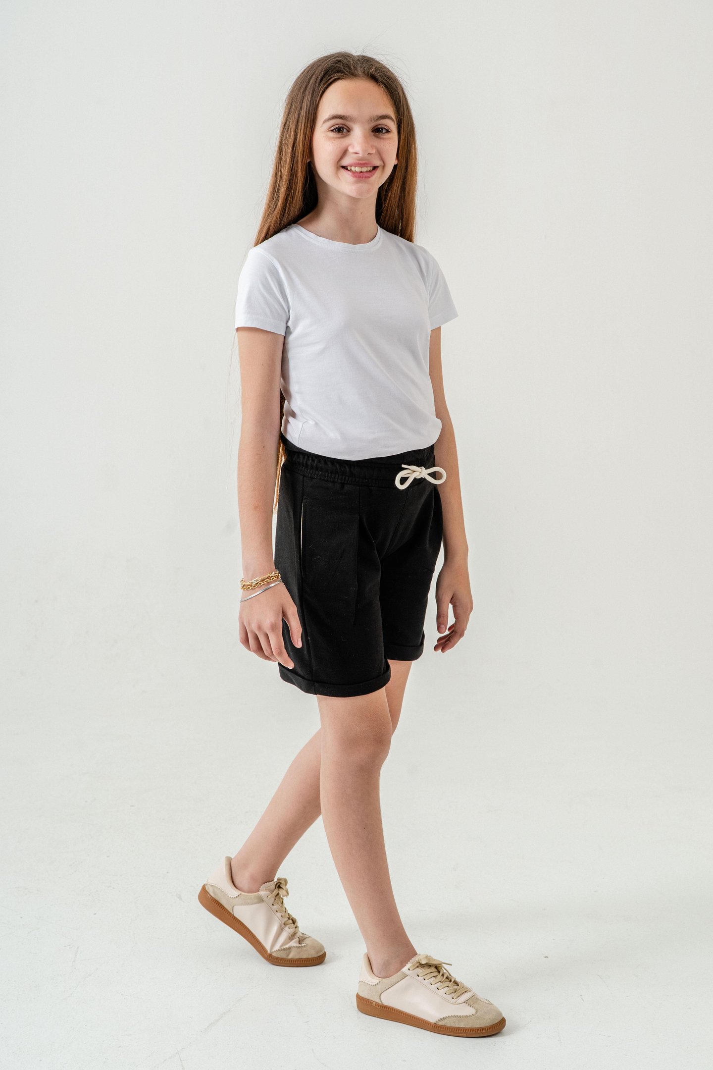 Duble Paça Kemer Kordonlu Kız Çocuk Şort