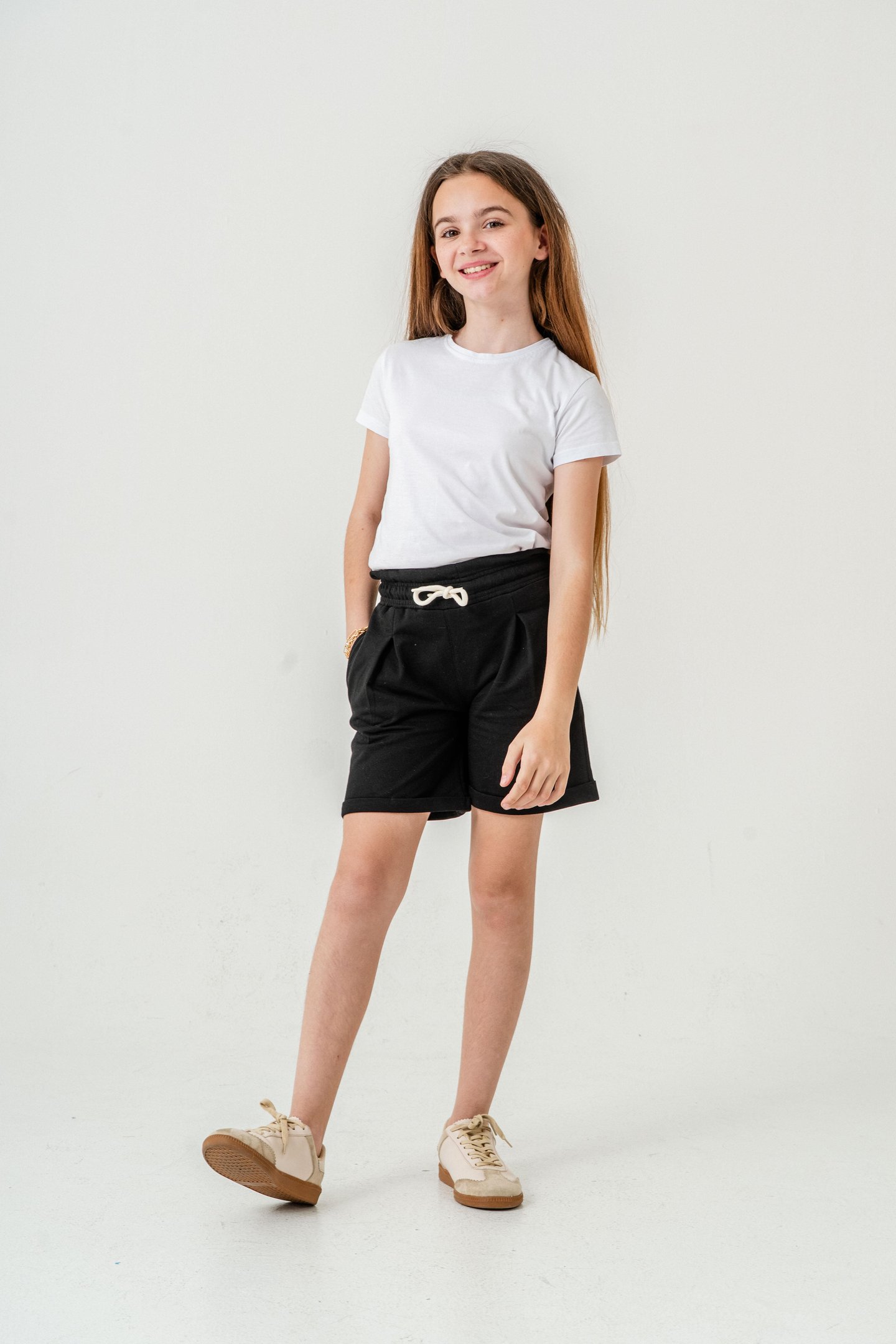 Duble Paça Kemer Kordonlu Kız Çocuk Şort