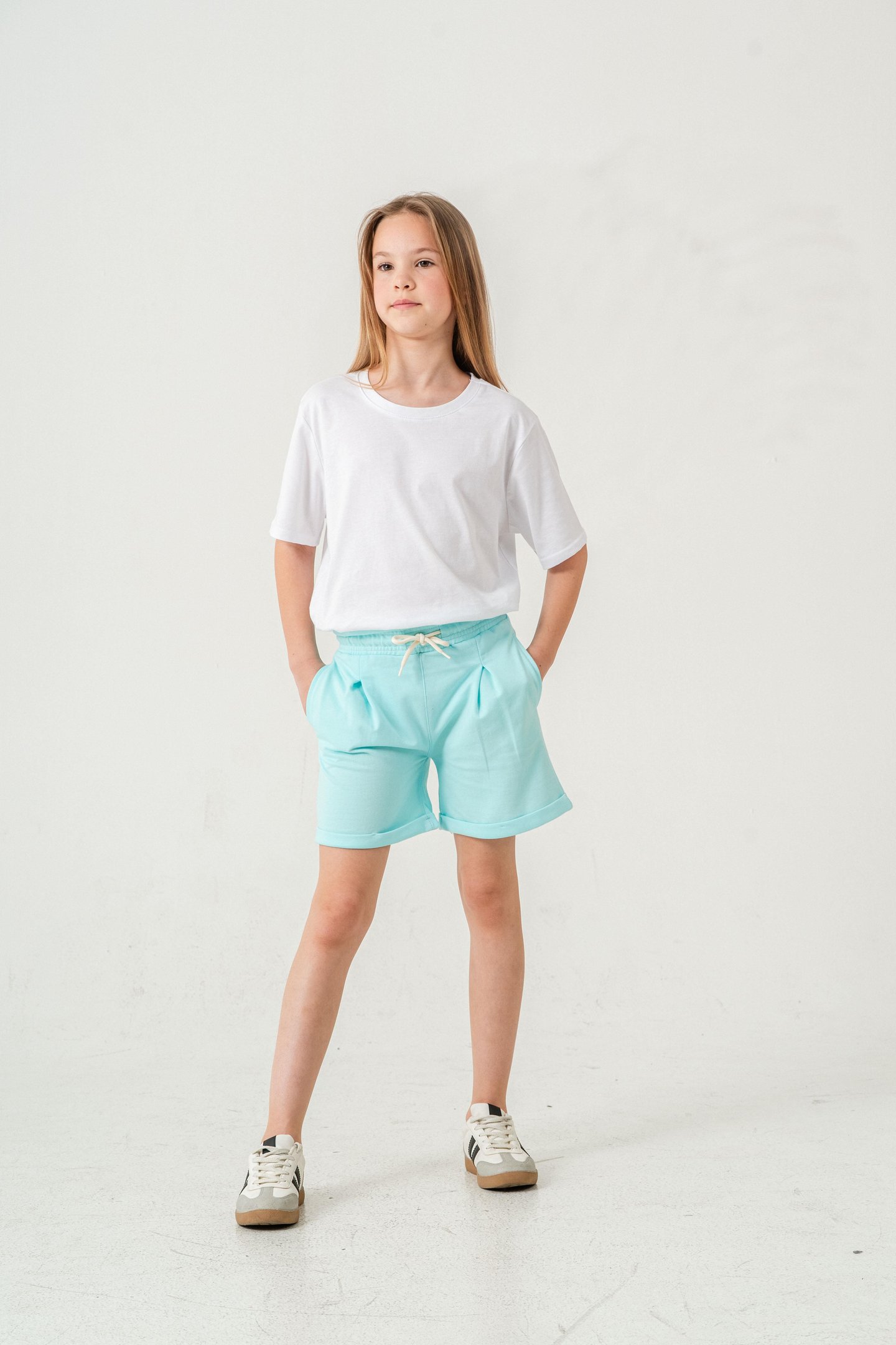 Duble Paça Kemer Kordonlu Kız Çocuk Şort