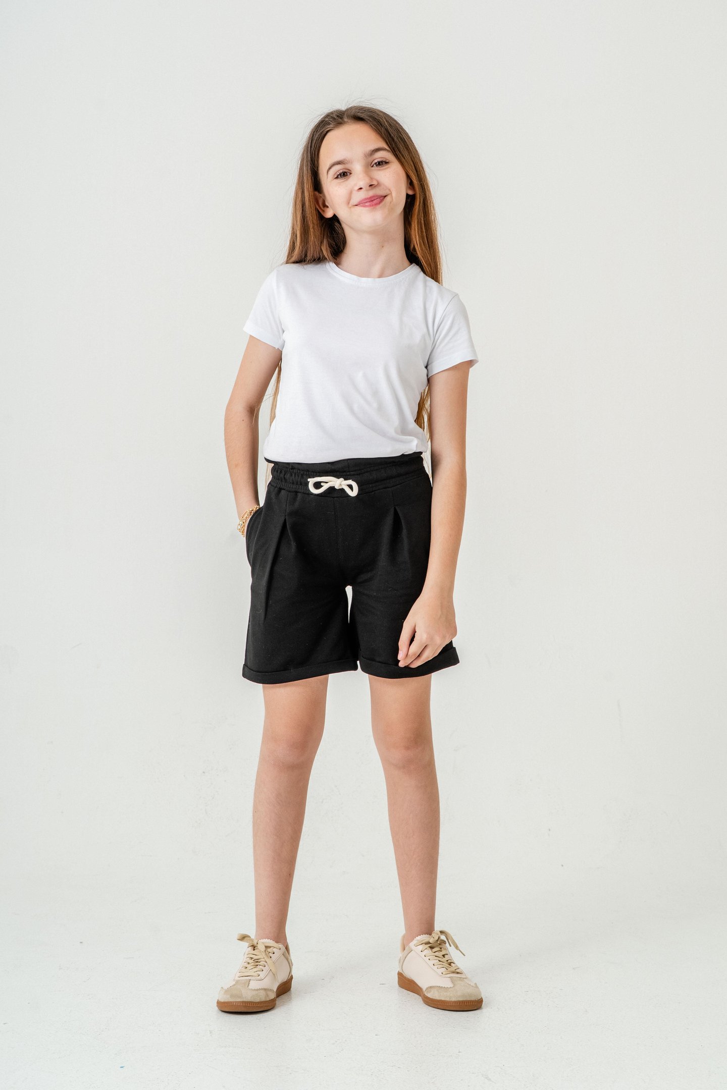 Duble Paça Kemer Kordonlu Kız Çocuk Şort