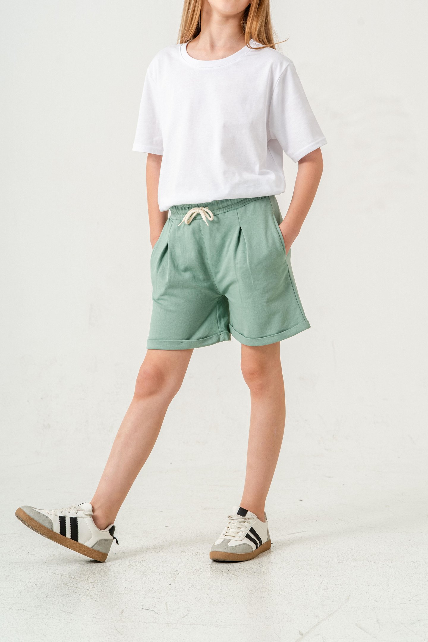 Duble Paça Kemer Kordonlu Kız Çocuk Şort