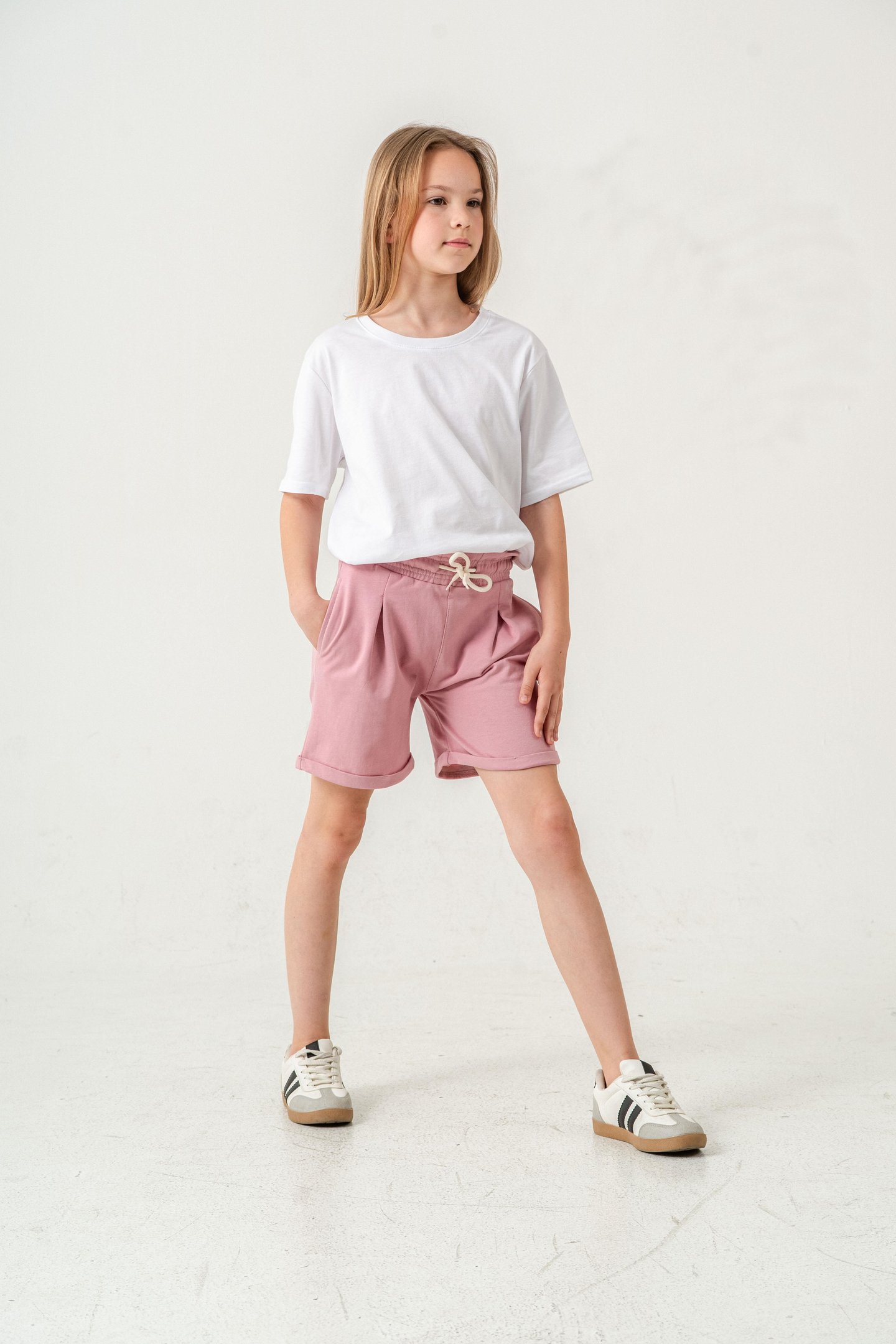 Duble Paça Kemer Kordonlu Kız Çocuk Şort