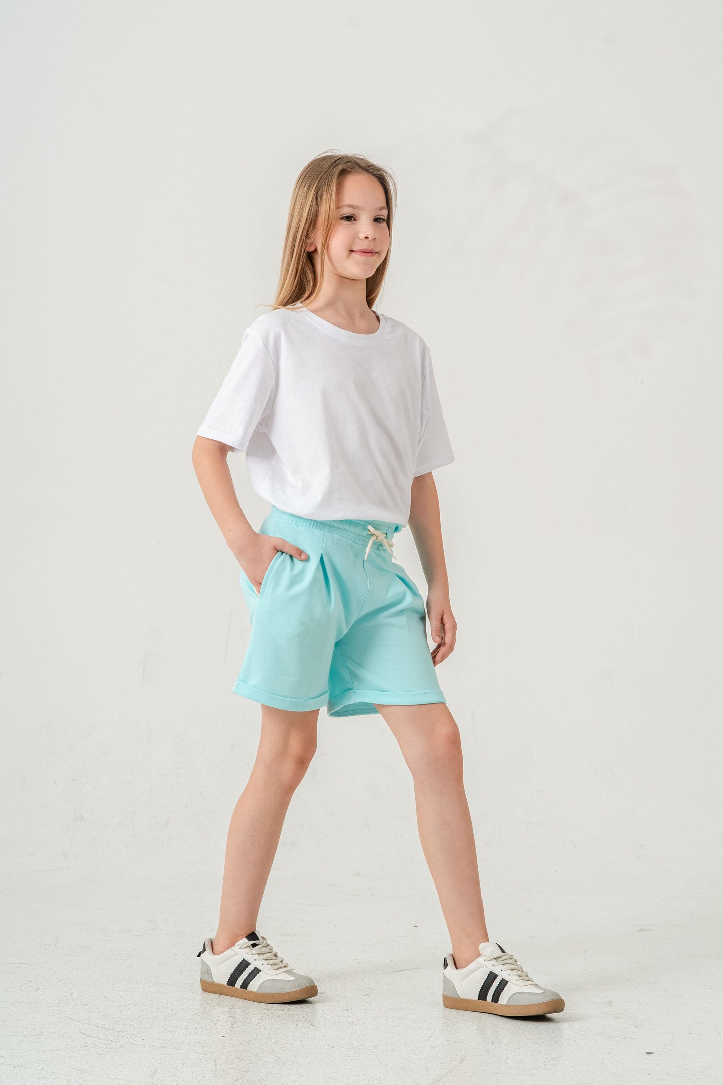 Duble Paça Kemer Kordonlu Kız Çocuk Şort