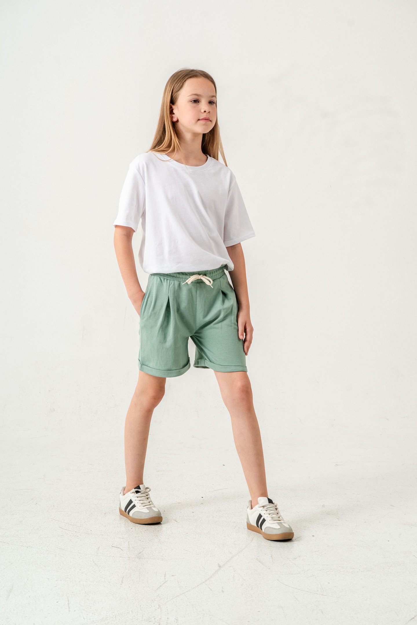 Duble Paça Kemer Kordonlu Kız Çocuk Şort