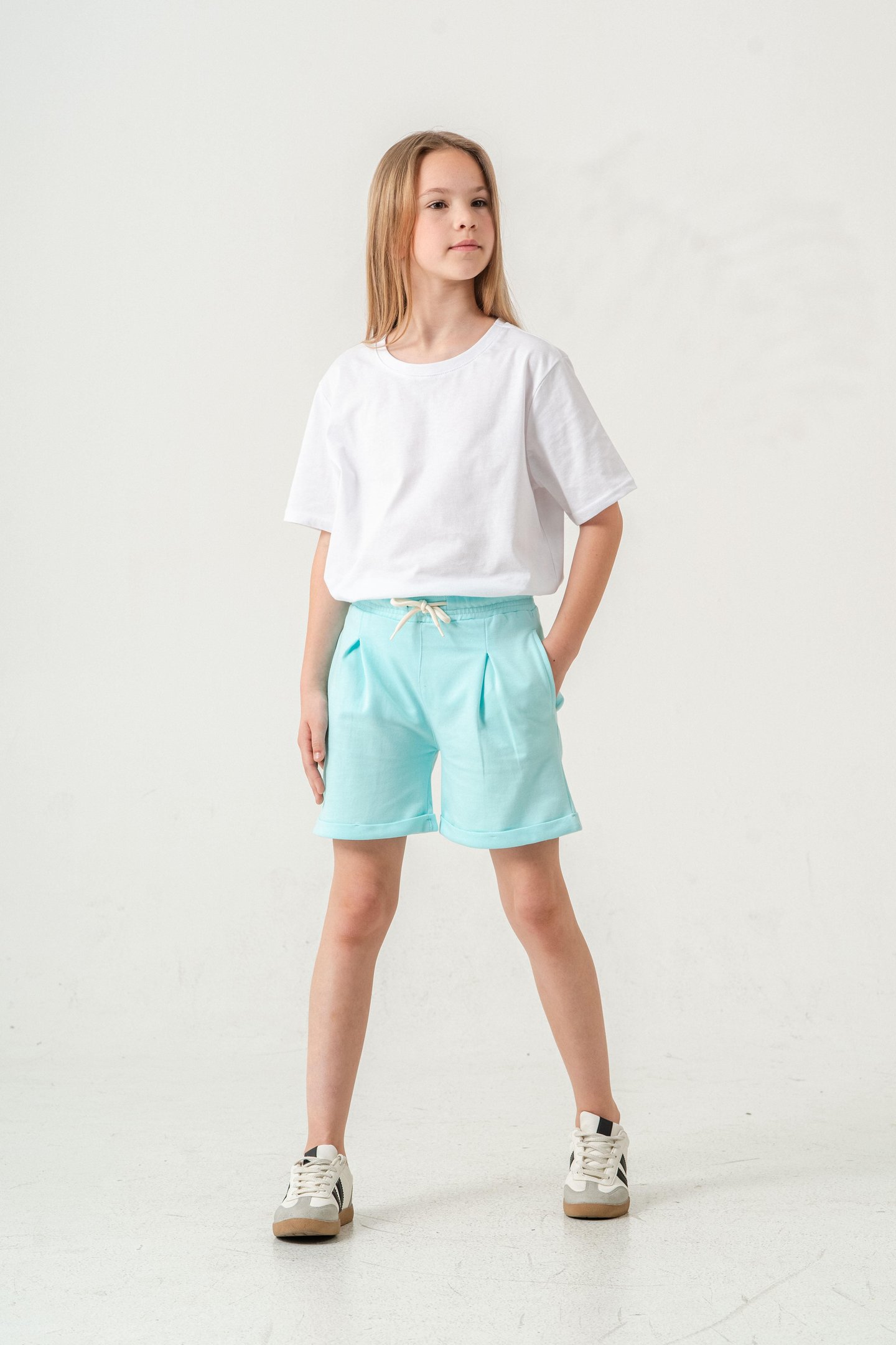 Duble Paça Kemer Kordonlu Kız Çocuk Şort