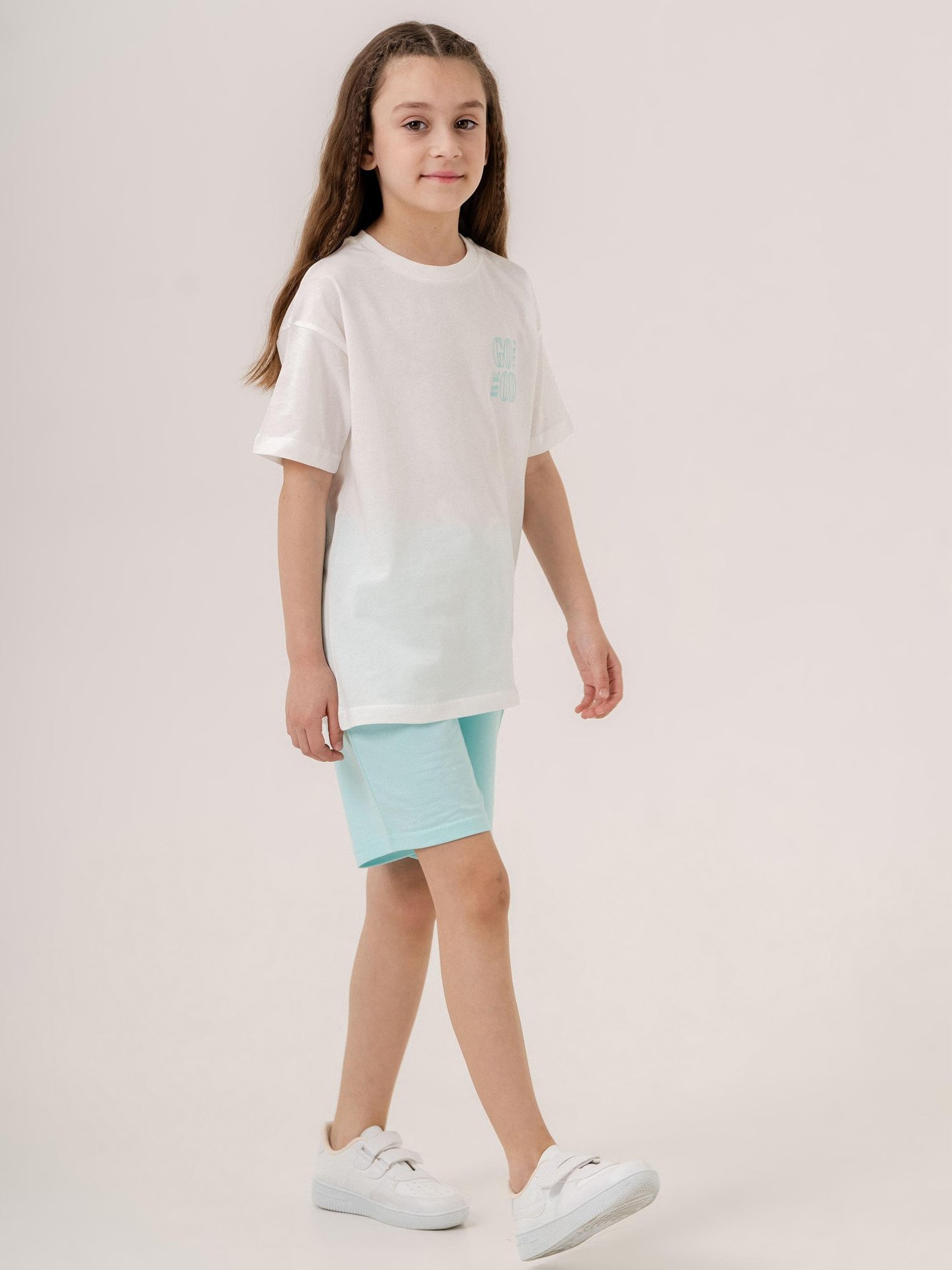 Feel Be God Baskılı Cep Baskı Detaylı Kız Çocuk T-shirt Şort Alt-Üst Takımı