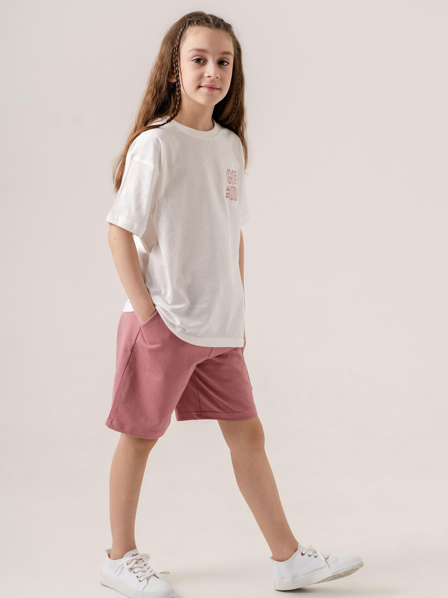 Feel Be God Baskılı Cep Baskı Detaylı Kız Çocuk T-shirt Şort Alt-Üst Takımı