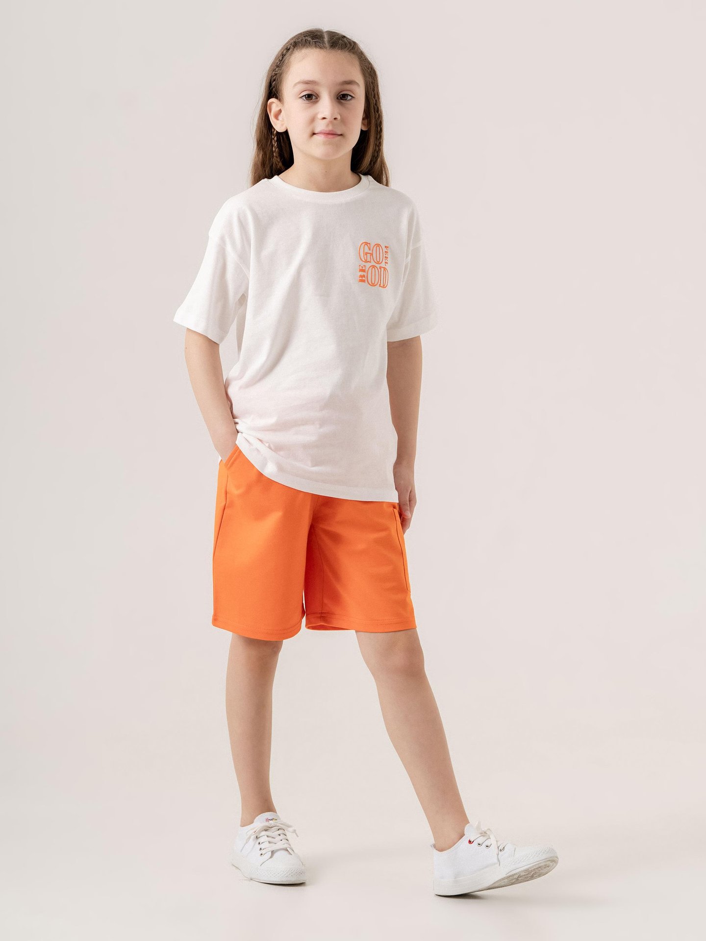 Feel Be God Baskılı Cep Baskı Detaylı Kız Çocuk T-shirt Şort Alt-Üst Takımı