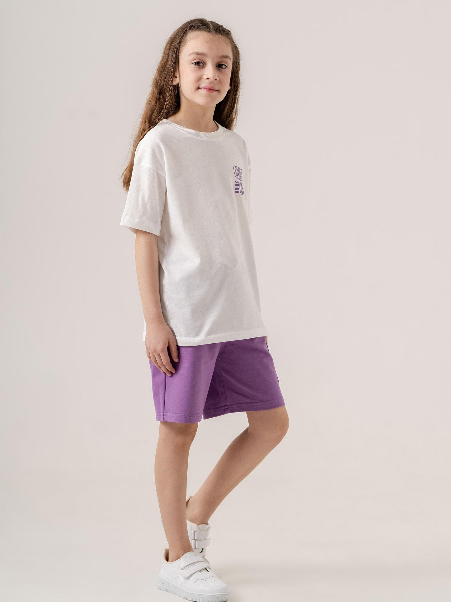 Feel Be God Baskılı Cep Baskı Detaylı Kız Çocuk T-shirt Şort Alt-Üst Takımı