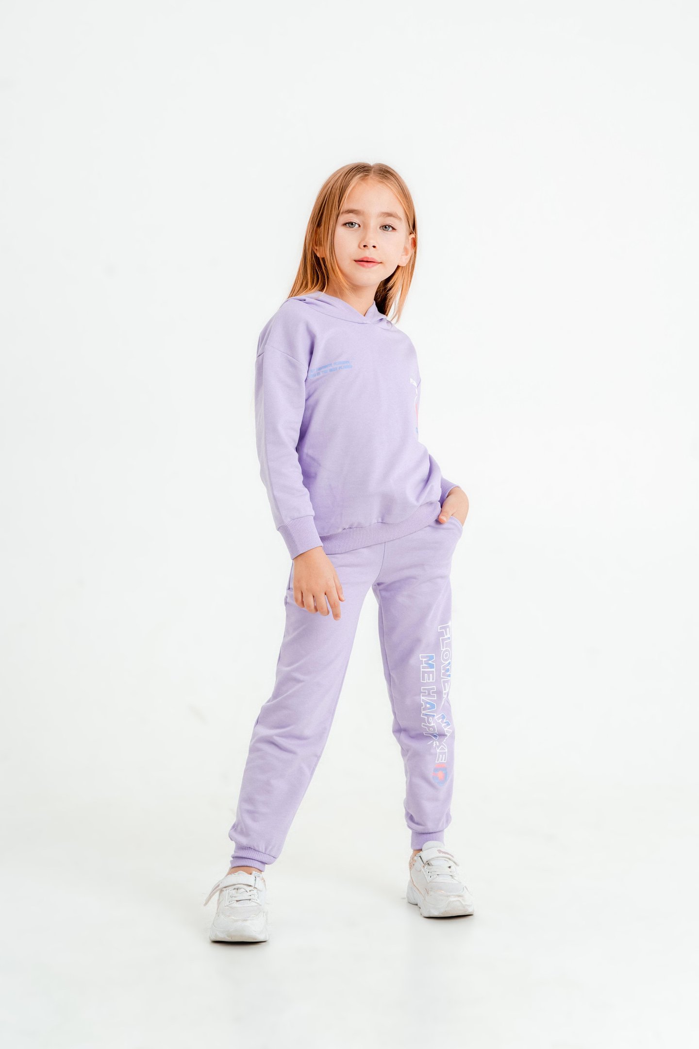 Flowers Make Me Baskılı Kapüşonlu Alt Üst Kız Çocuk Eşofman Takımı