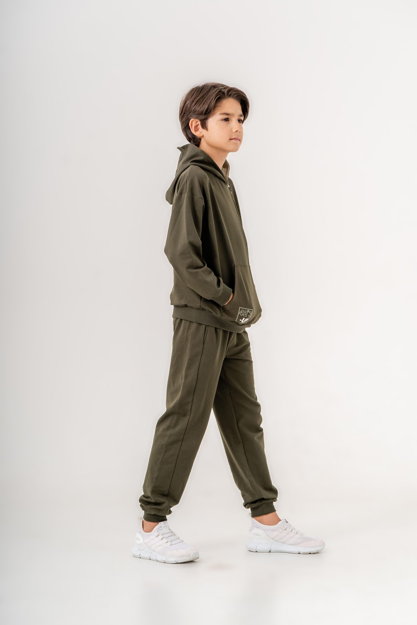 Free-42°3-Up Baskılı Bacak Baskı Detaylı Kapüşonlu Erkek Çocuk Alt Üst Eşofman Takımı