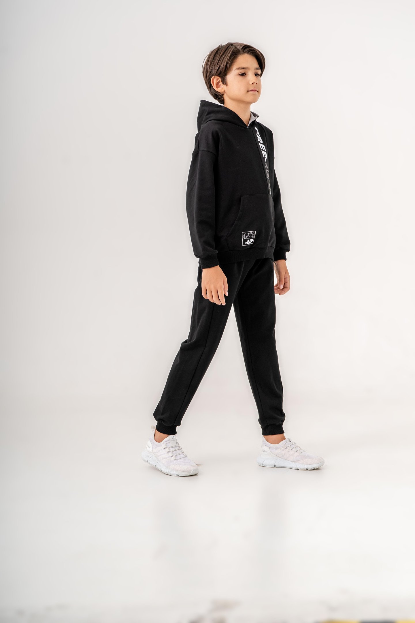 Free-42°3-Up Baskılı Bacak Baskı Detaylı Kapüşonlu Erkek Çocuk Alt Üst Eşofman Takımı