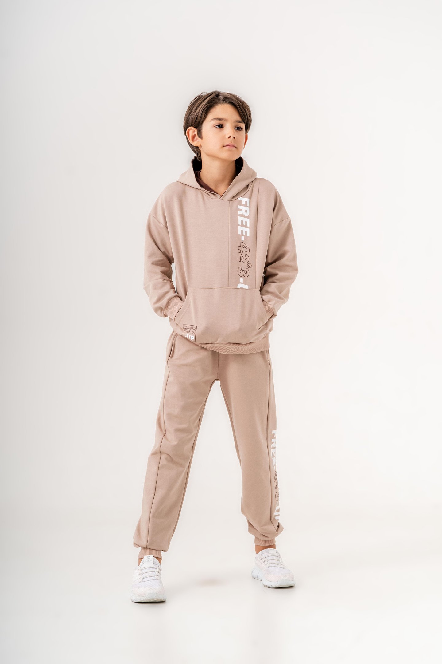 Free-42°3-Up Baskılı Bacak Baskı Detaylı Kapüşonlu Erkek Çocuk Alt Üst Eşofman Takımı