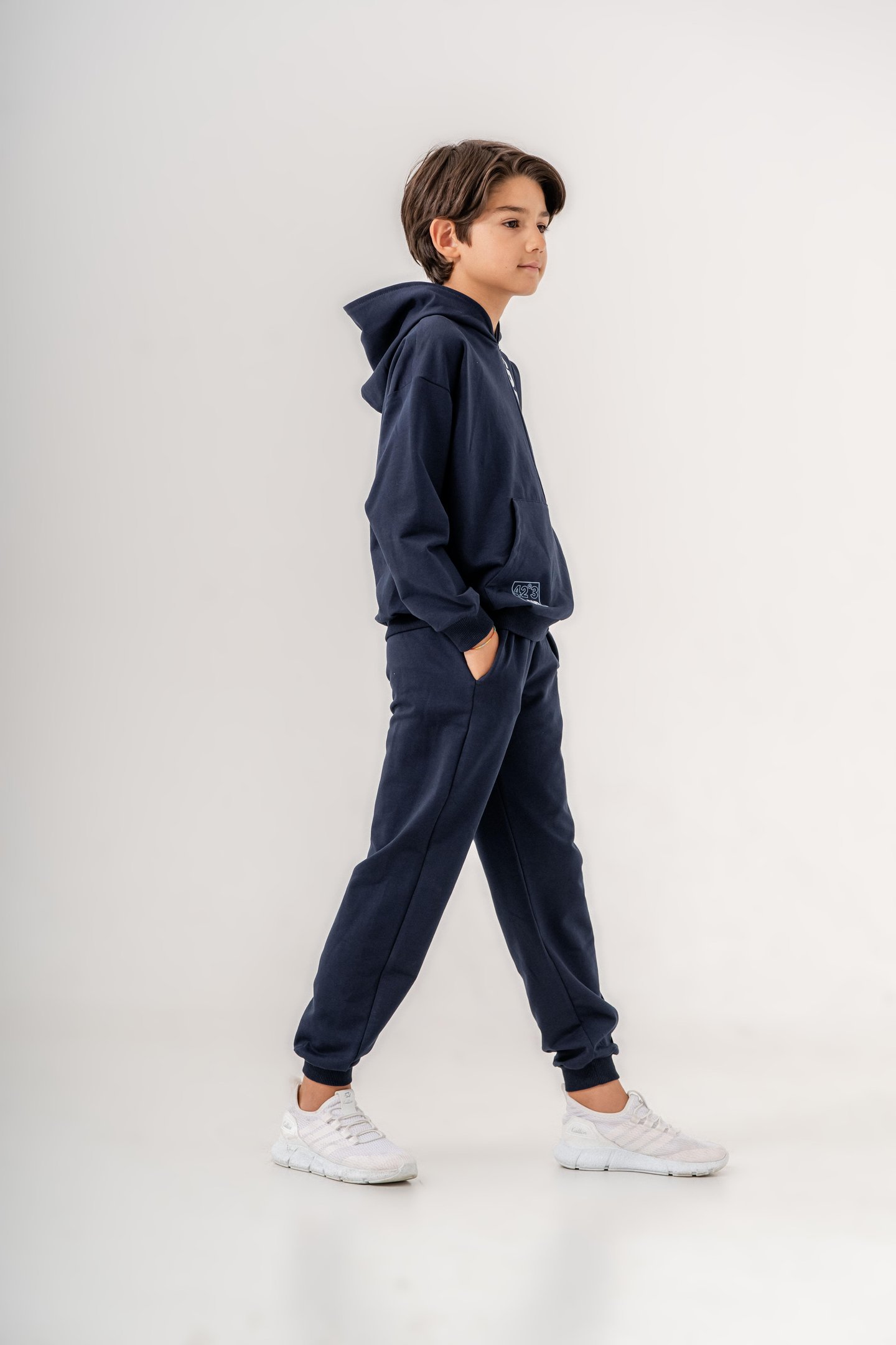 Free-42°3-Up Baskılı Bacak Baskı Detaylı Kapüşonlu Erkek Çocuk Alt Üst Eşofman Takımı