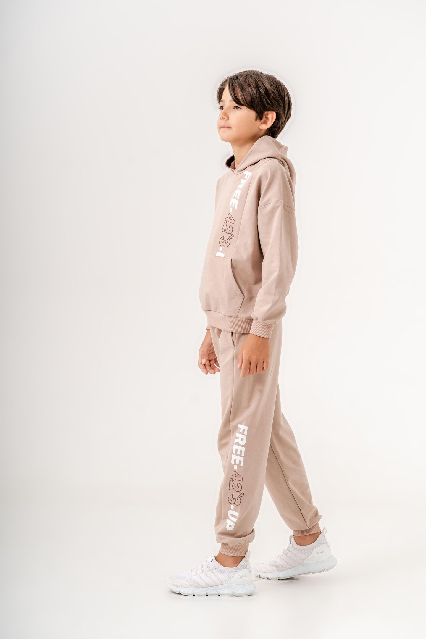 Free-42°3-Up Baskılı Bacak Baskı Detaylı Kapüşonlu Erkek Çocuk Alt Üst Eşofman Takımı