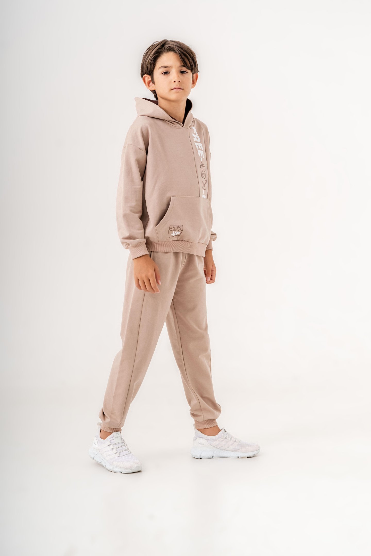 Free-42°3-Up Baskılı Bacak Baskı Detaylı Kapüşonlu Erkek Çocuk Alt Üst Eşofman Takımı