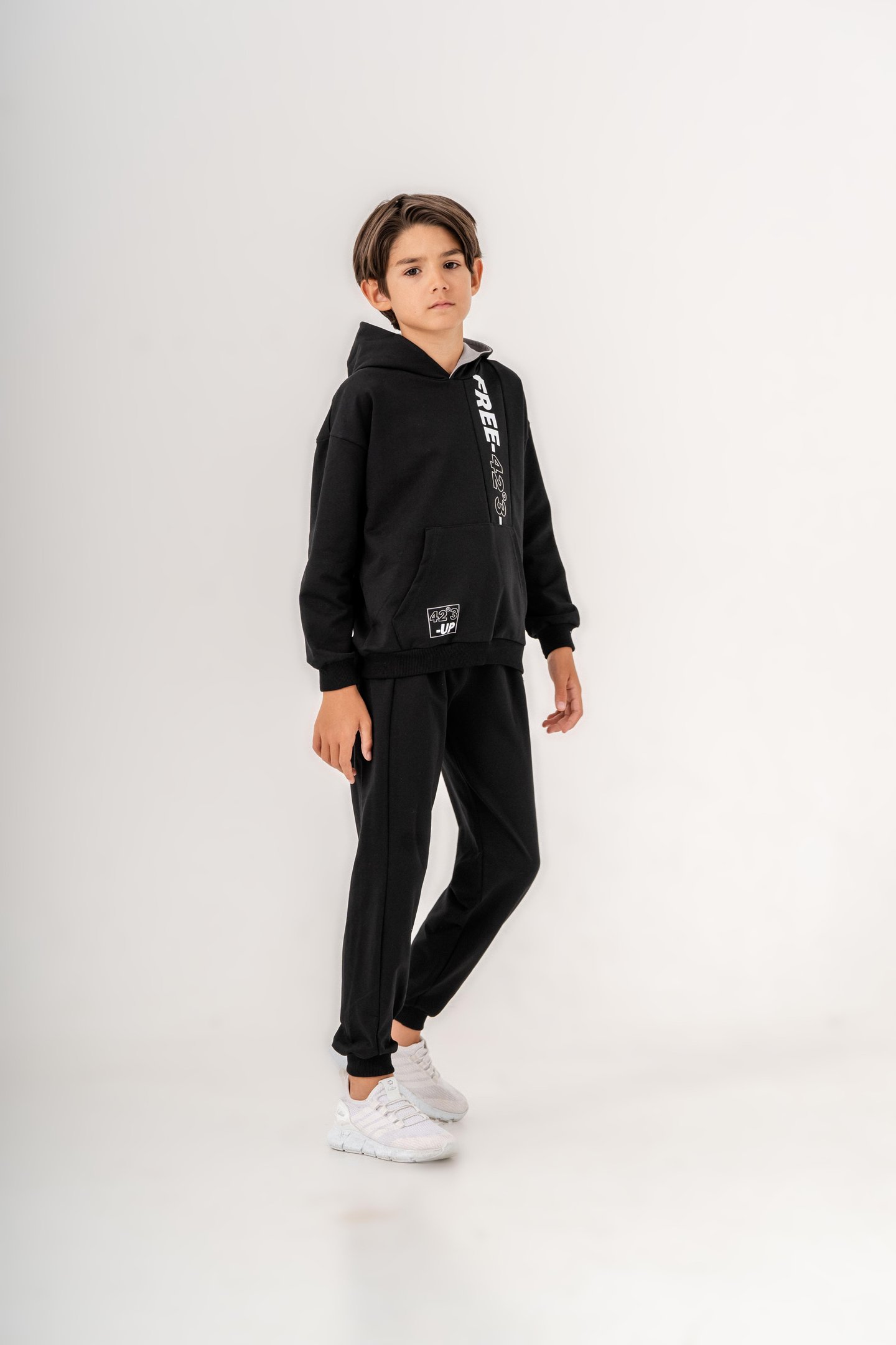 Free-42°3-Up Baskılı Bacak Baskı Detaylı Kapüşonlu Erkek Çocuk Alt Üst Eşofman Takımı