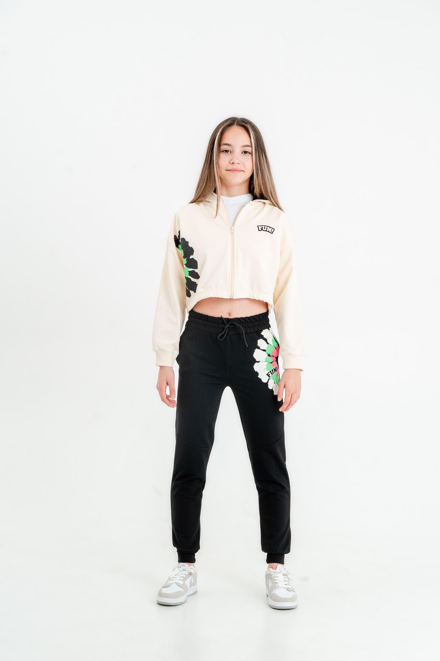 Fun Baskılı Kapüşonlu Alt Üst Kız Çocuk Eşofman Takımı