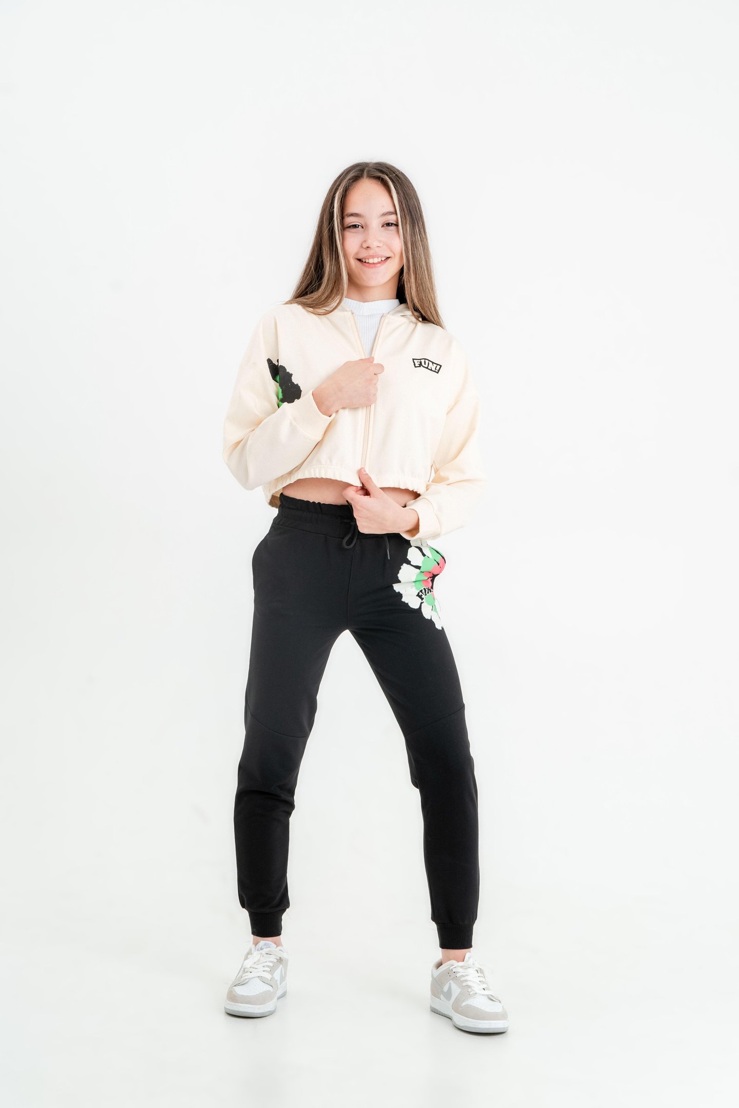 Fun Baskılı Kapüşonlu Alt Üst Kız Çocuk Eşofman Takımı