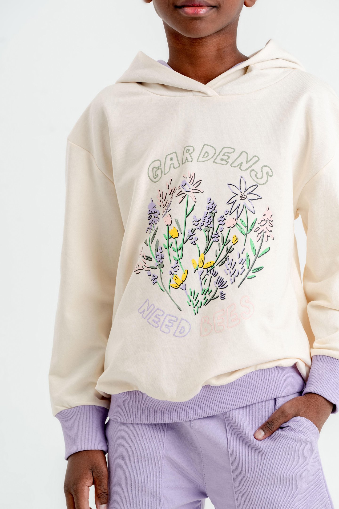Gardens Needs Bees Baskılı Kapüşonlu Alt Üst Kız Çocuk Eşofman Takımı