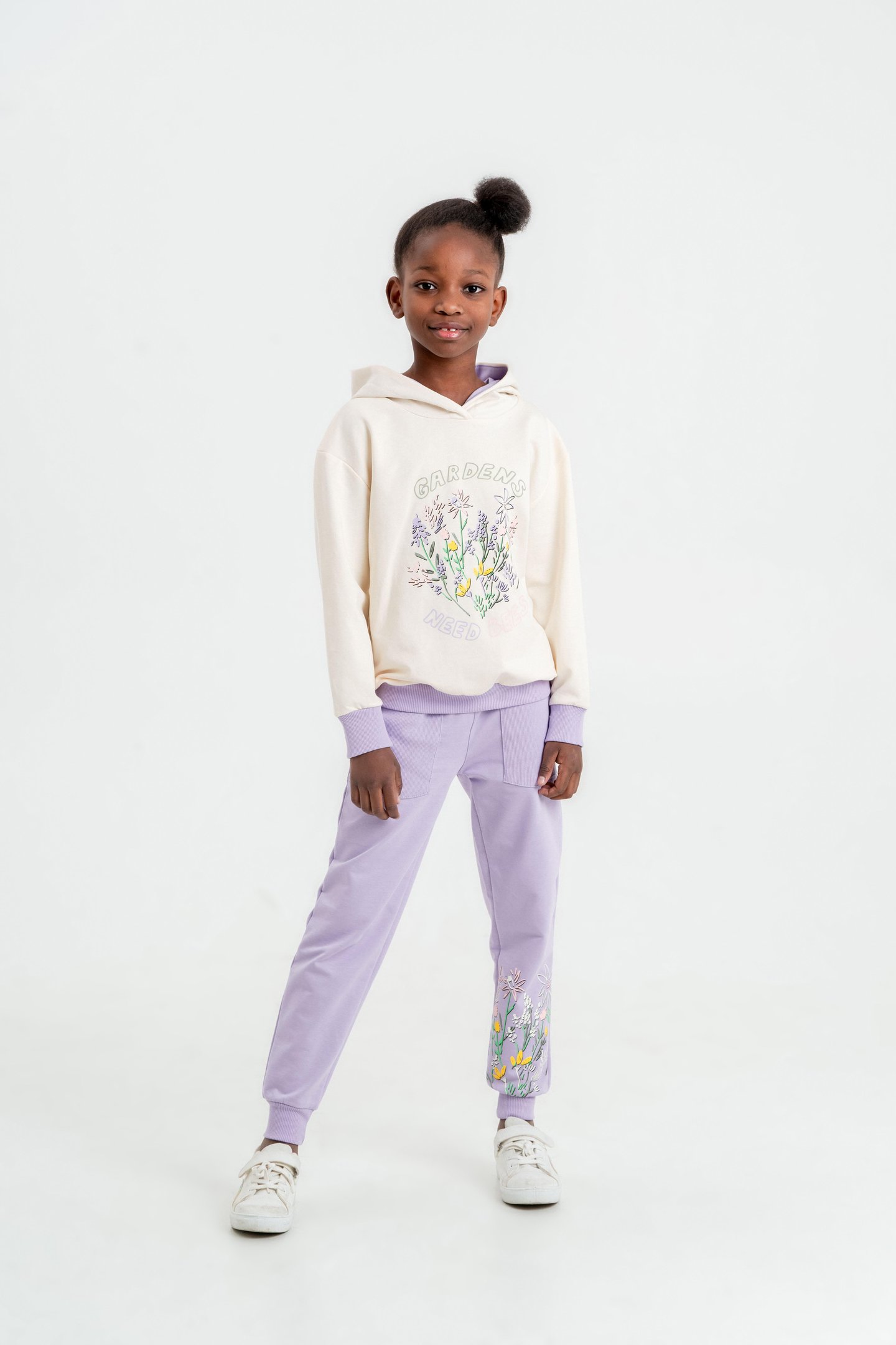 Gardens Needs Bees Baskılı Kapüşonlu Alt Üst Kız Çocuk Eşofman Takımı