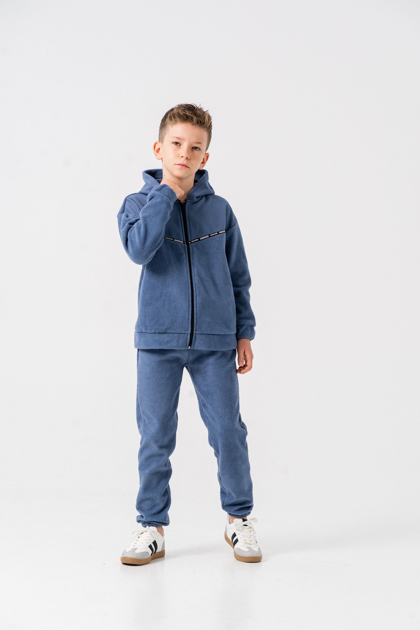 Generation Casual Brand Yazılı Şerit Baskılı Polar Erkek Çocuk Alt-Üst Eşofman Takımı