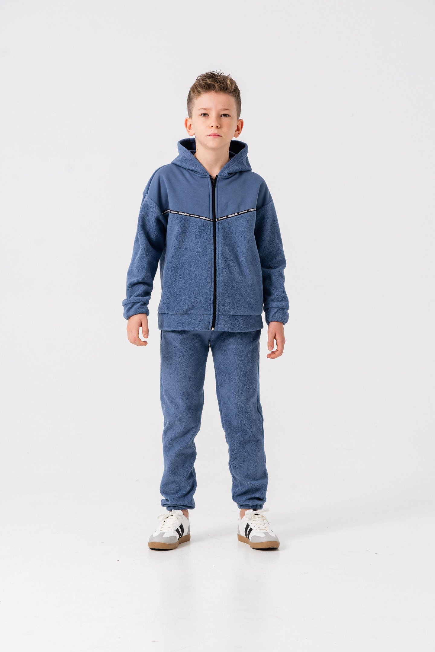 Generation Casual Brand Yazılı Şerit Baskılı Polar Erkek Çocuk Alt-Üst Eşofman Takımı